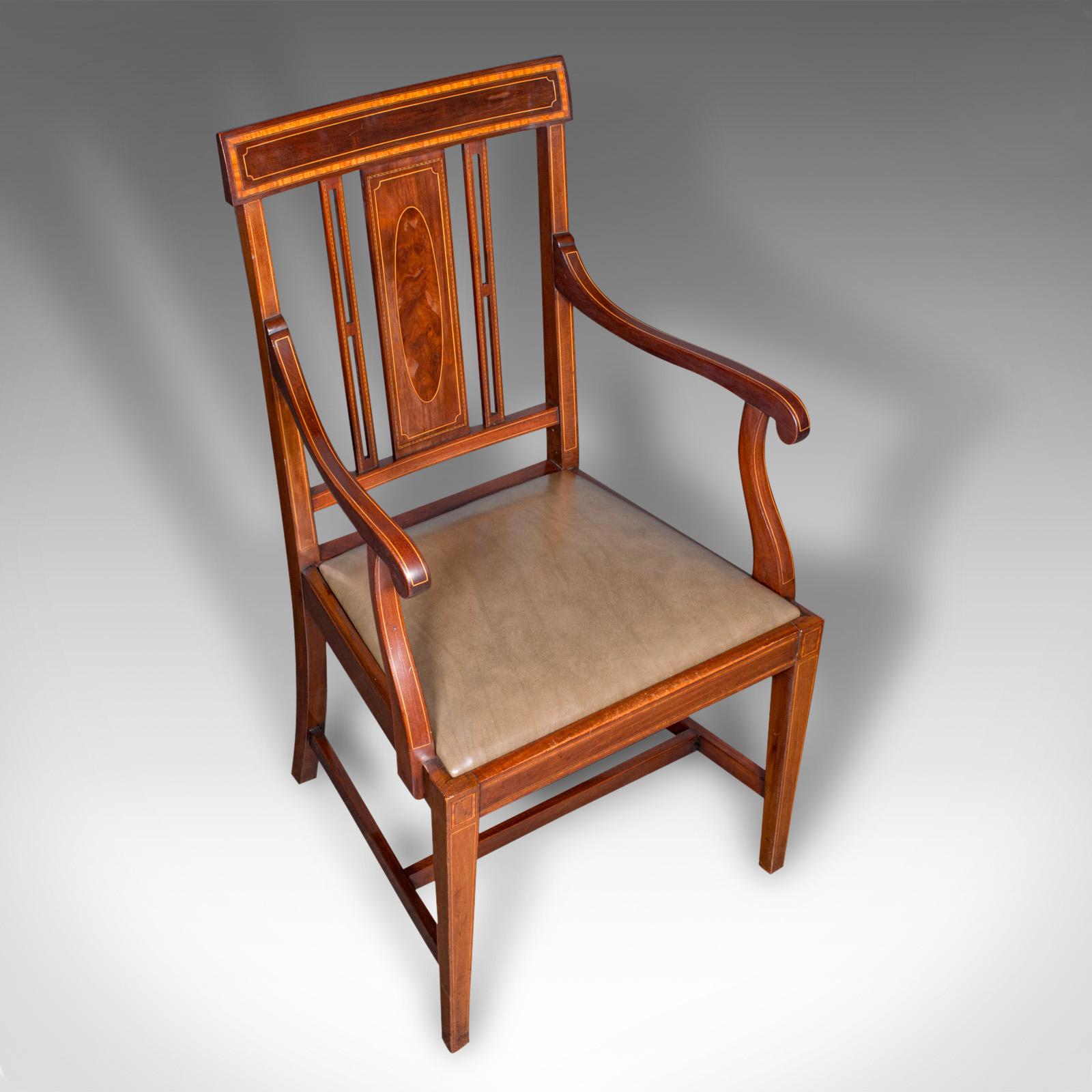 Silla auxiliar de salón antigua, asiento acodado de nogal inglés, Shoolbred, eduardiana principios del siglo XX en venta