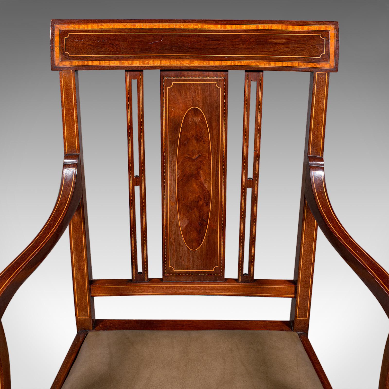 Silla auxiliar de salón antigua, asiento acodado de nogal inglés, Shoolbred, eduardiana en venta 1