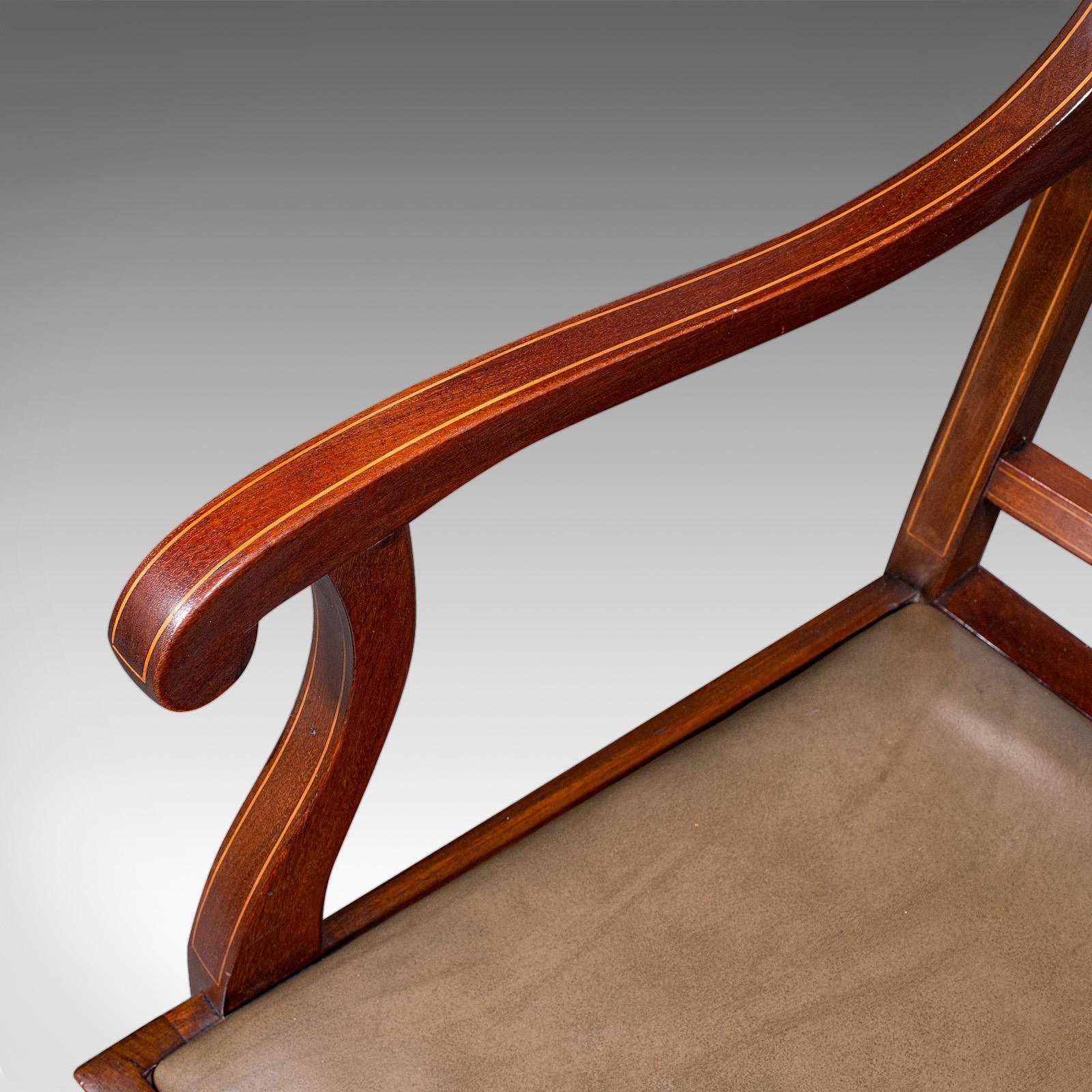 Silla auxiliar de salón antigua, asiento acodado de nogal inglés, Shoolbred, eduardiana en venta 2