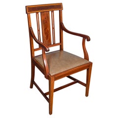 Antique Morning Room Side Chair, English Walnut Elbow Seat, Shoolbred, Edwardian