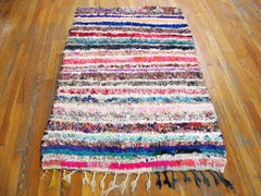 Singular Handmade Colorful Pastel Stripe Pattern Vintage Moroccan Boucherouitte