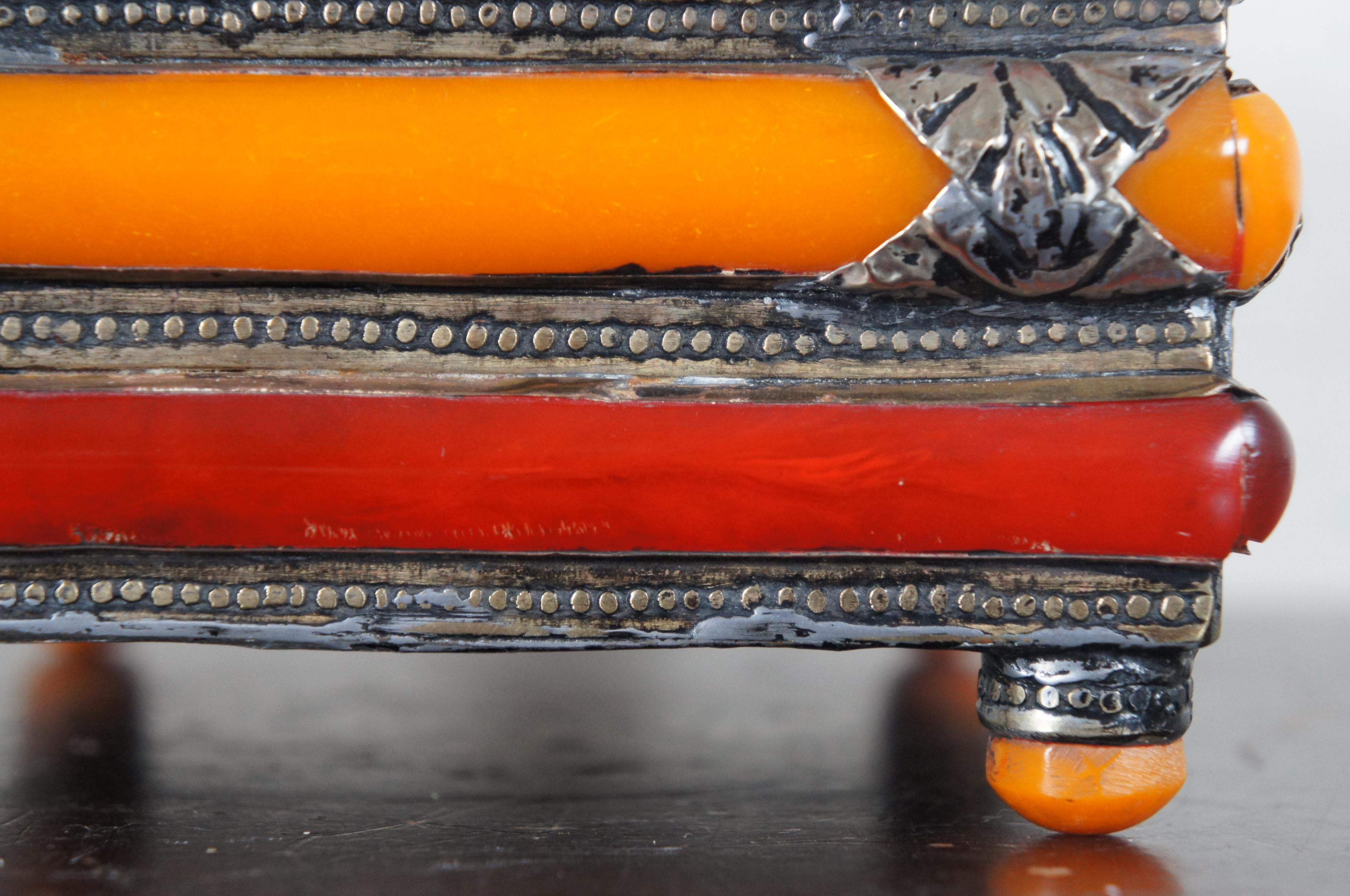 Antique Moroccan Bakelite & Silver Jewelry Casket Trinket Keepsake Box Boho 6