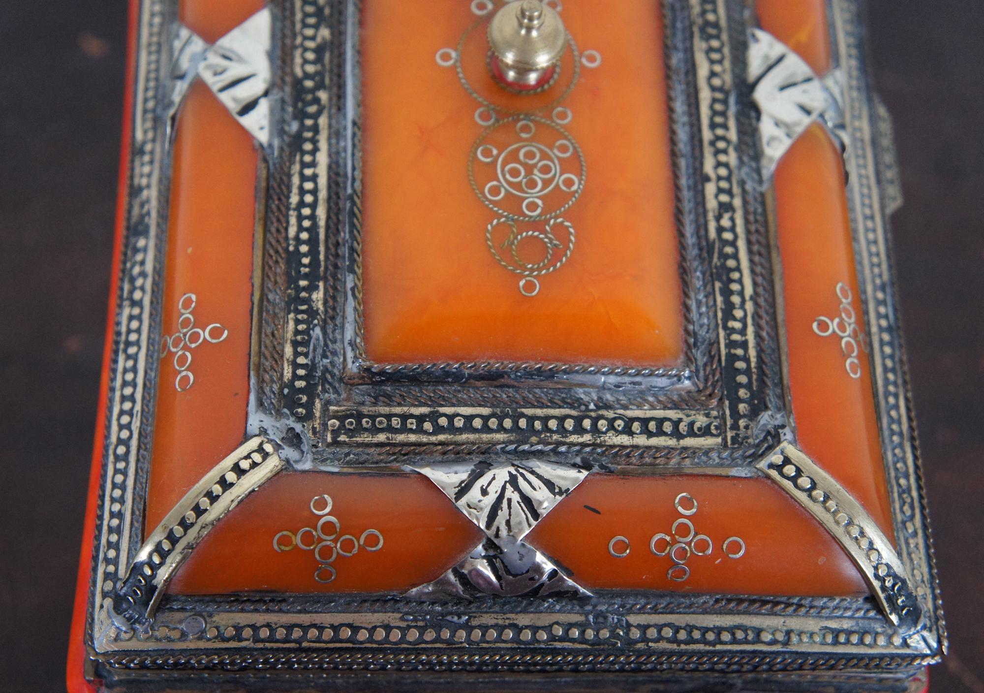 Antique Moroccan Bakelite & Silver Jewelry Casket Trinket Keepsake Box Boho 7