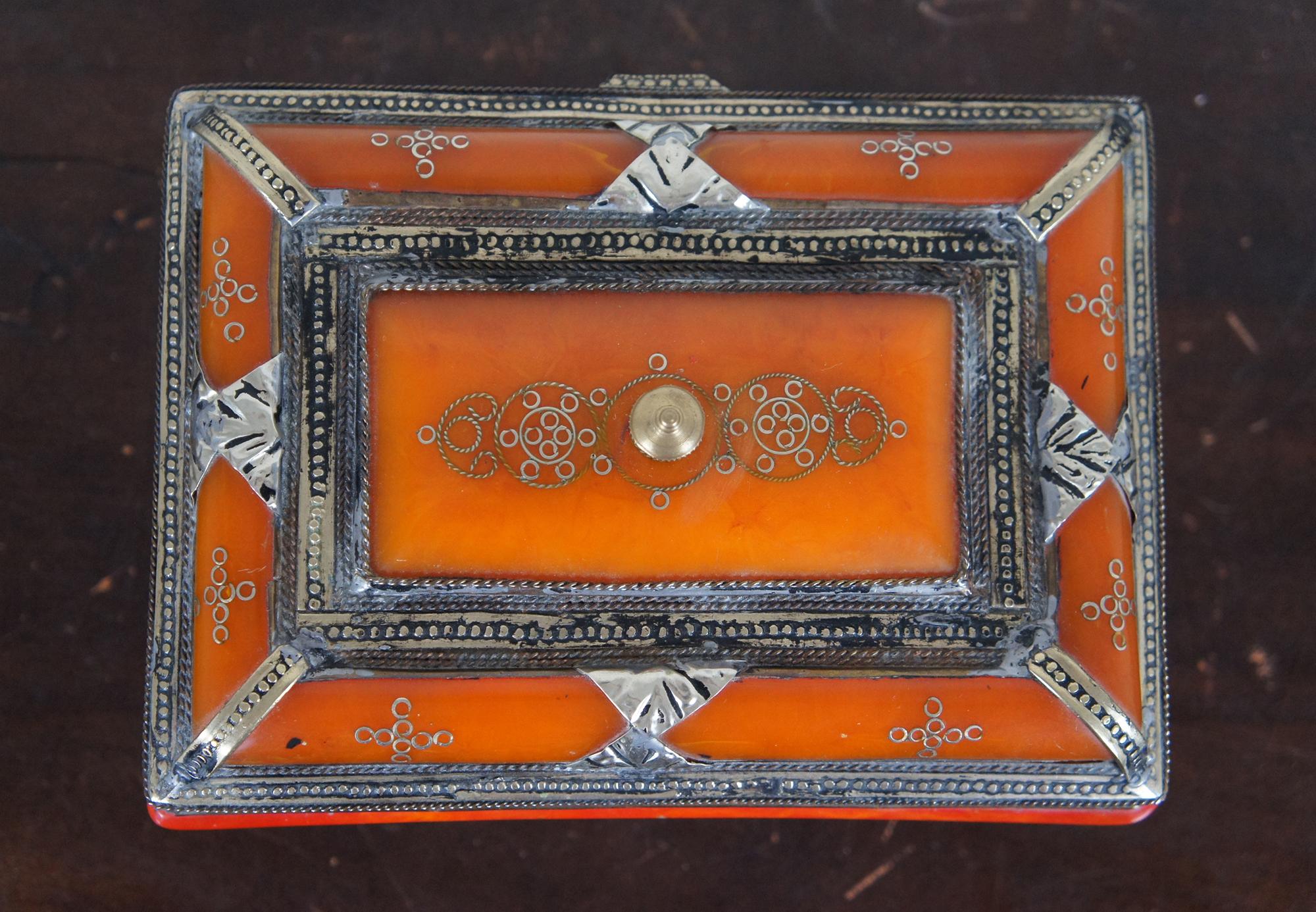 Antique Moroccan Bakelite & Silver Jewelry Casket Trinket Keepsake Box Boho 3