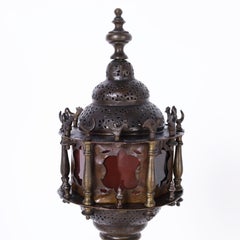 Antique Moroccan Brass and Stained Glass Floor Lamp