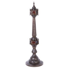 Antike marokkanische Stehlampe aus Messing und Buntglas