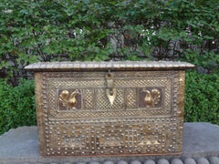 Antique Moroccan Brass Clad Coffer Or Box