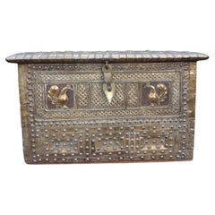 Used Moroccan Brass Clad Coffer Or Box