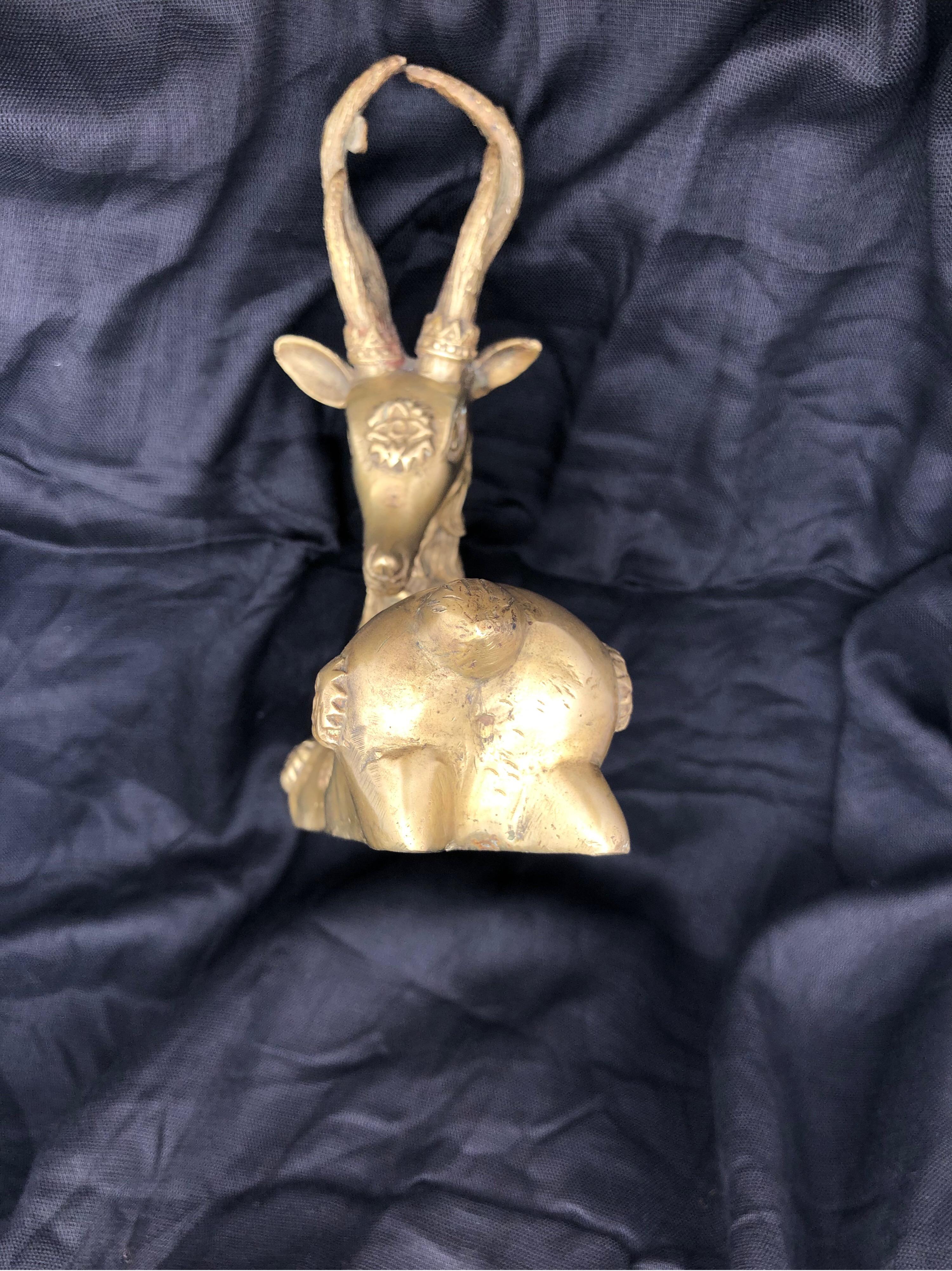 Antique Moroccan Brass Gazelle, Early 1900s Embossed African Animal Sculpture For Sale 5
