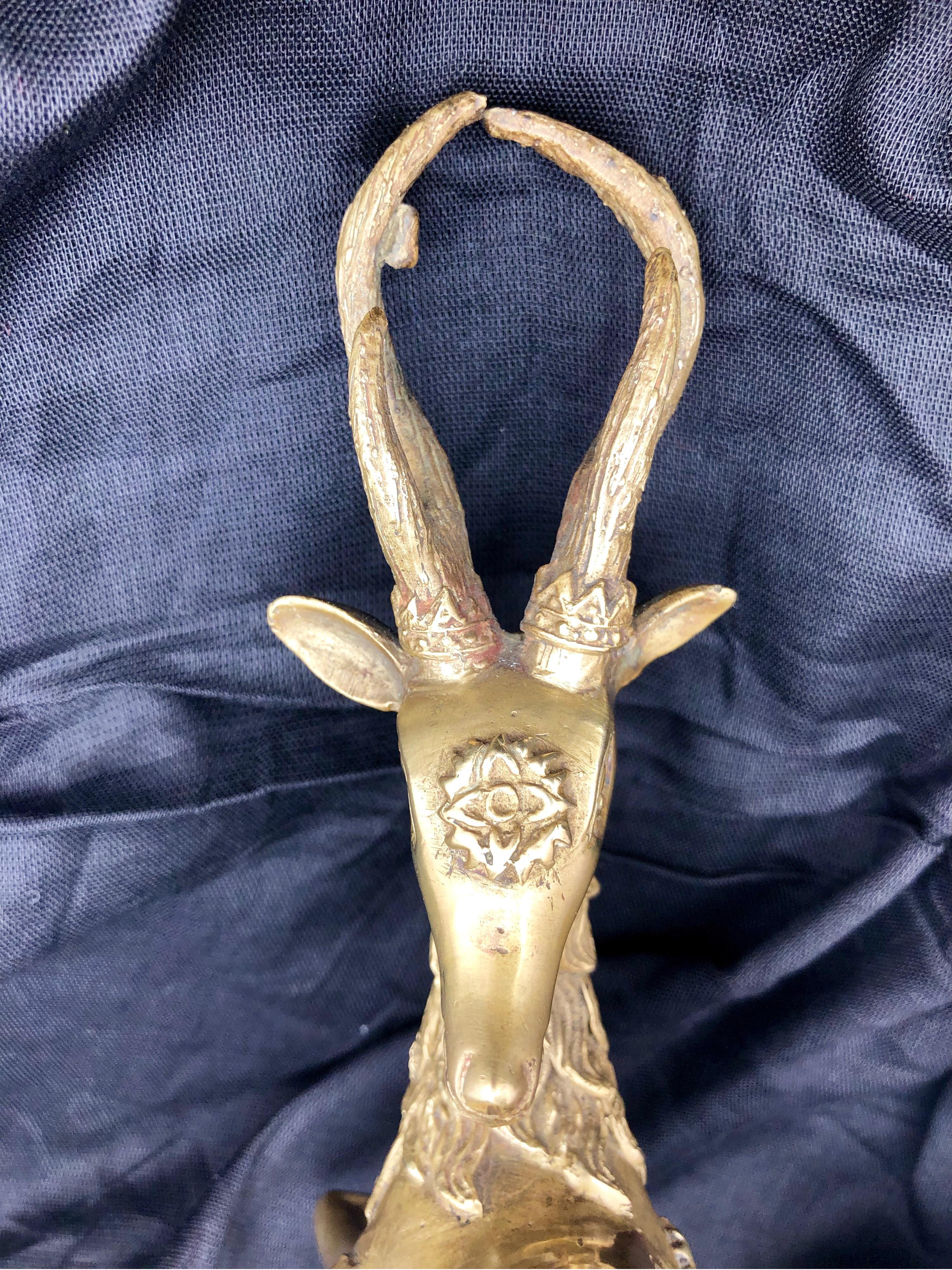 Antique Moroccan Brass Gazelle, Early 1900s Embossed African Animal Sculpture For Sale 6