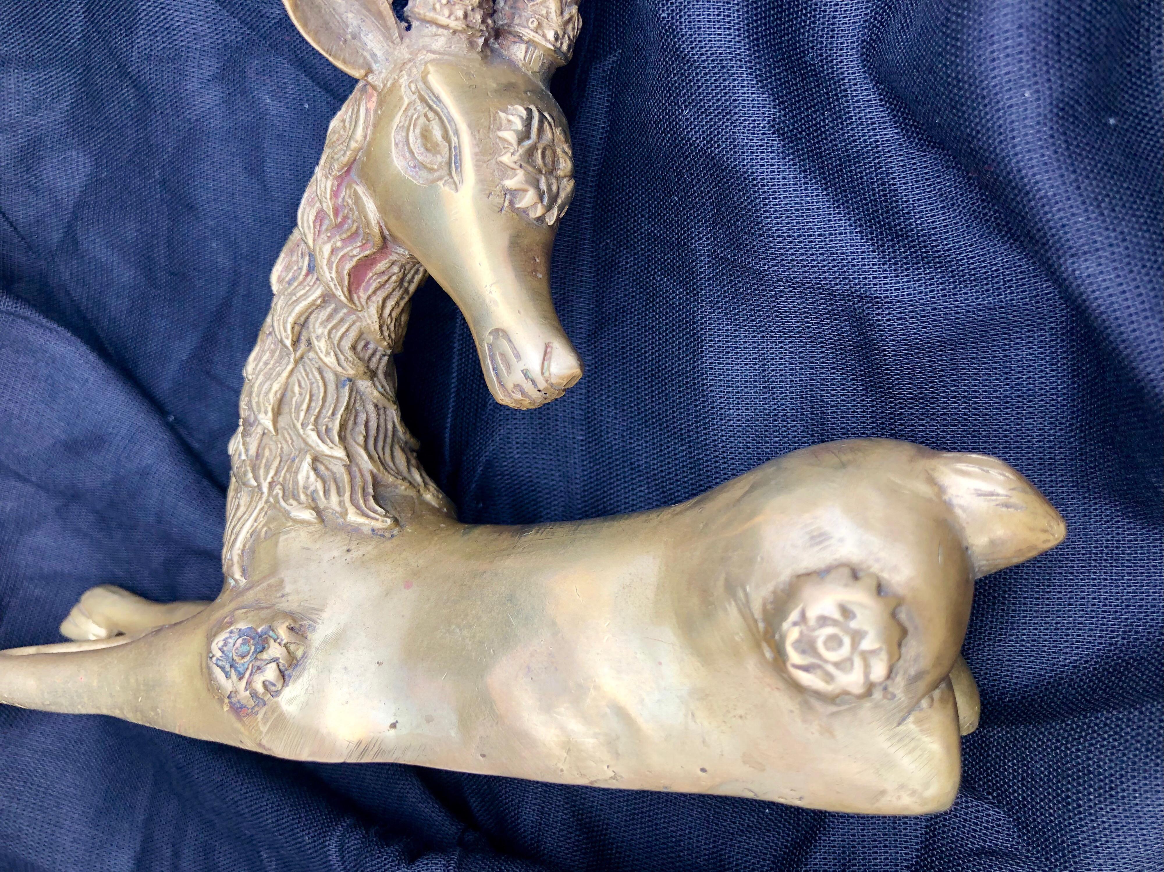 Antique Moroccan Brass Gazelle, Early 1900s Embossed African Animal Sculpture For Sale 7