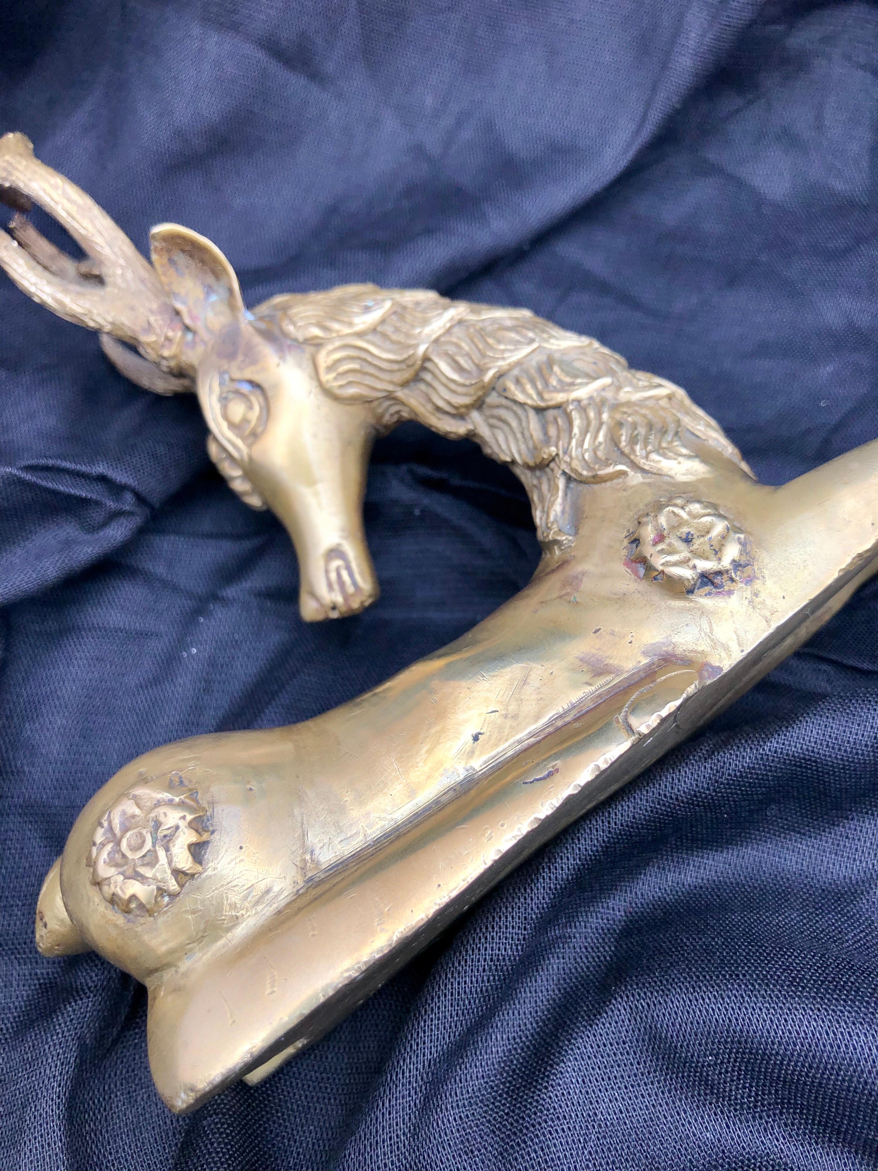 Antique Moroccan Brass Gazelle, Early 1900s Embossed African Animal Sculpture For Sale 8