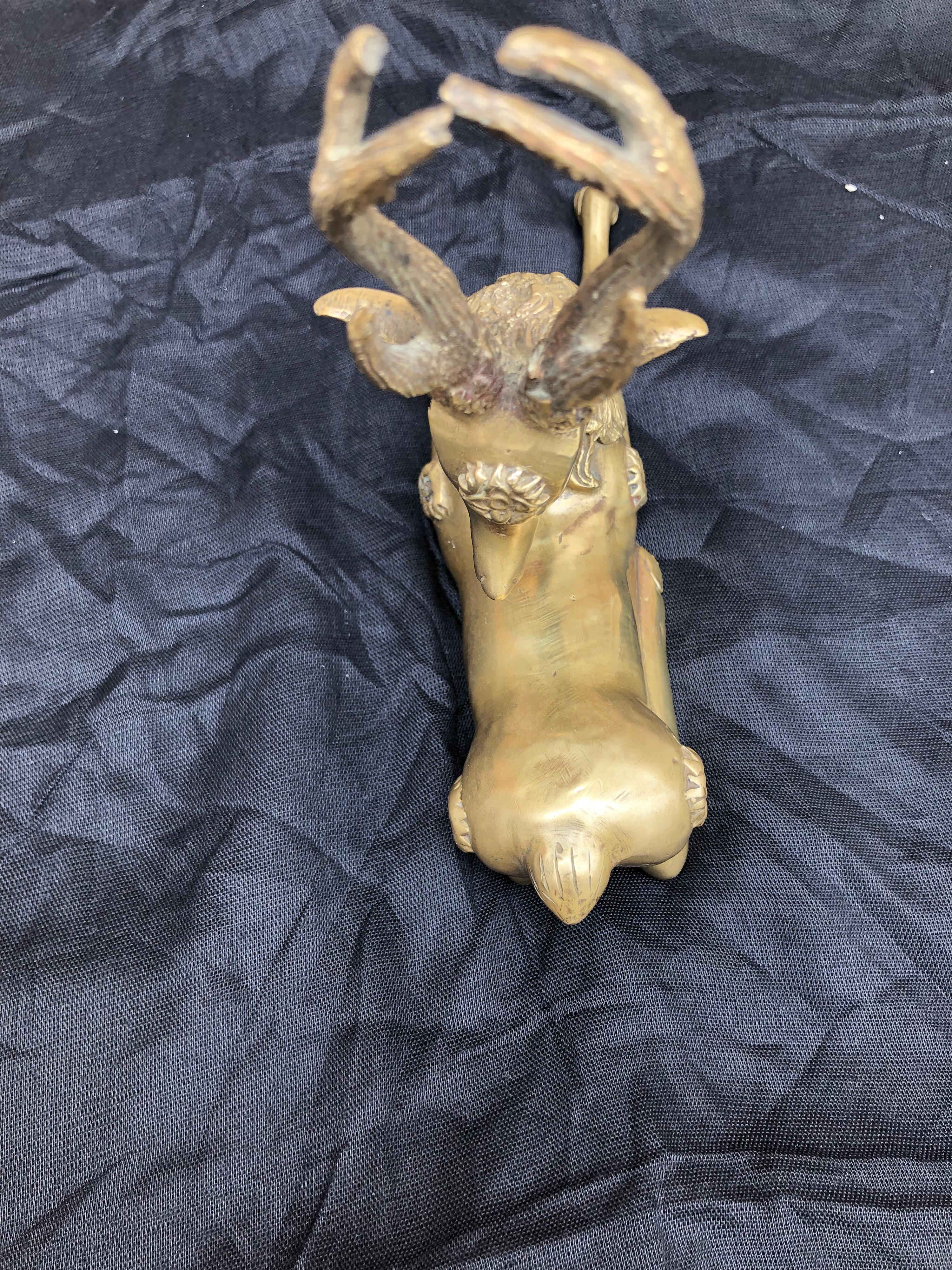 Antique Moroccan Brass Gazelle, Early 1900s Embossed African Animal Sculpture In Good Condition For Sale In Vineyard Haven, MA