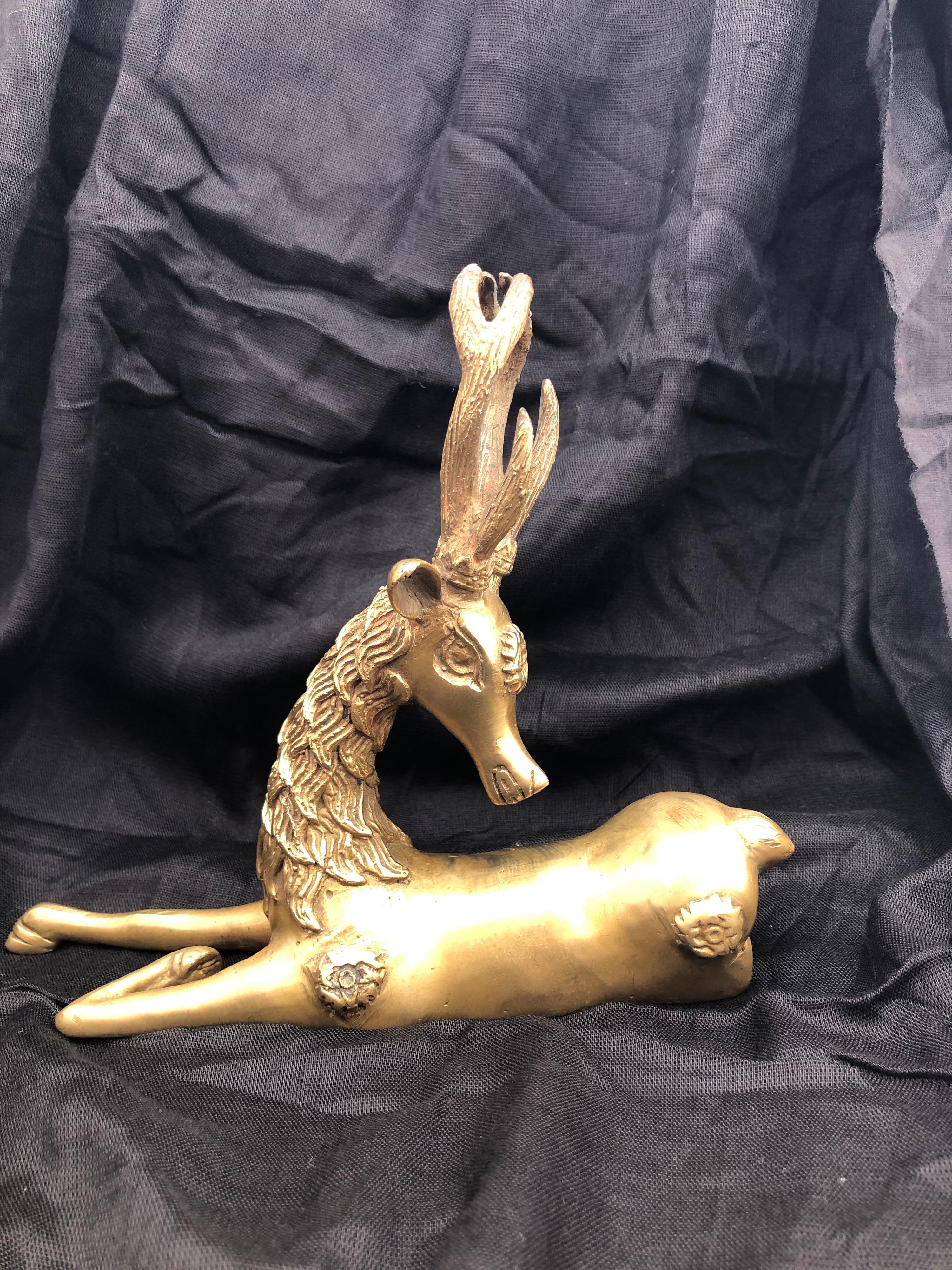 Antique Moroccan Brass Gazelle, Early 1900s Embossed African Animal Sculpture For Sale 1