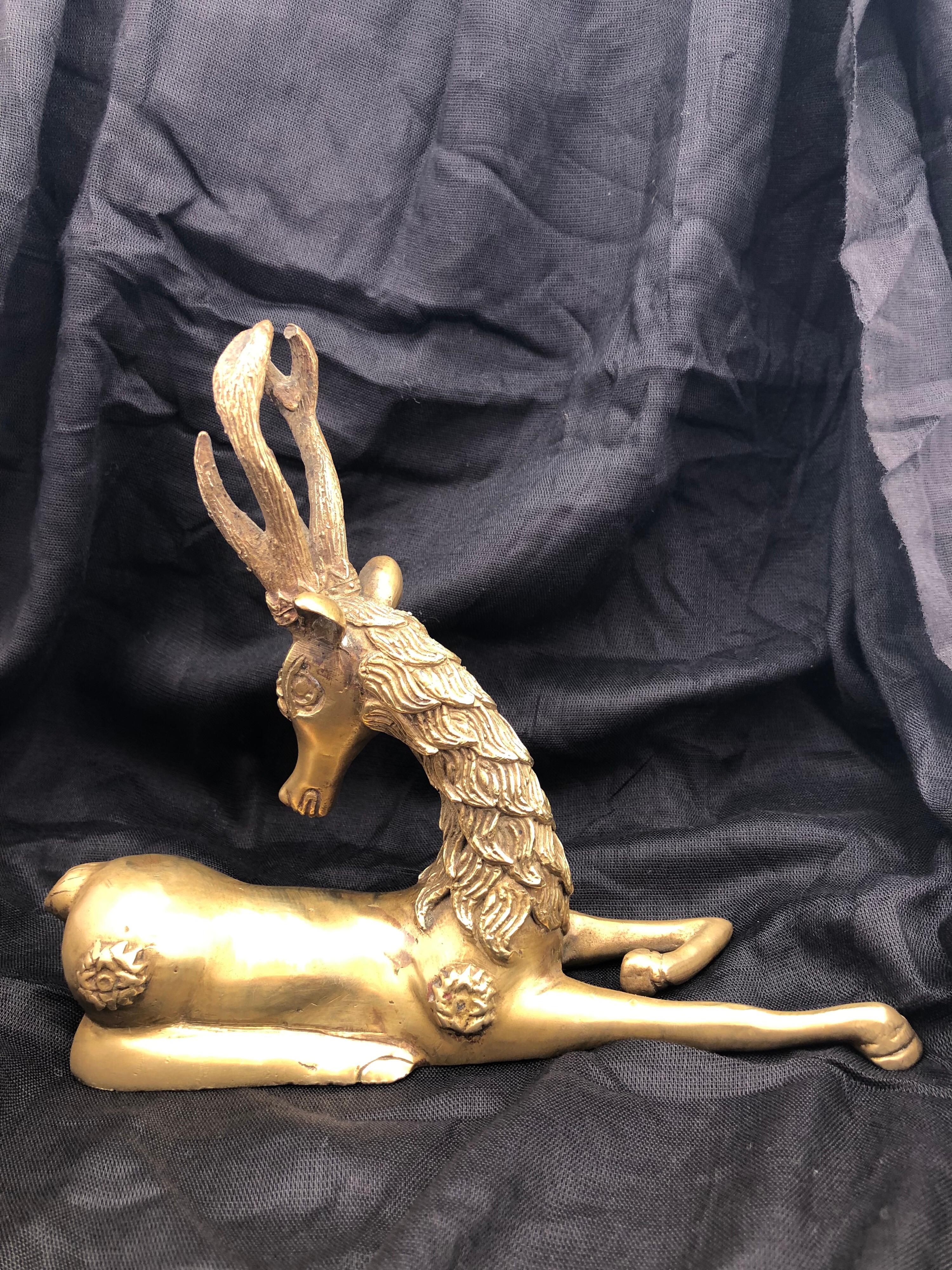 Antique Moroccan Brass Gazelle, Early 1900s Embossed African Animal Sculpture For Sale 2