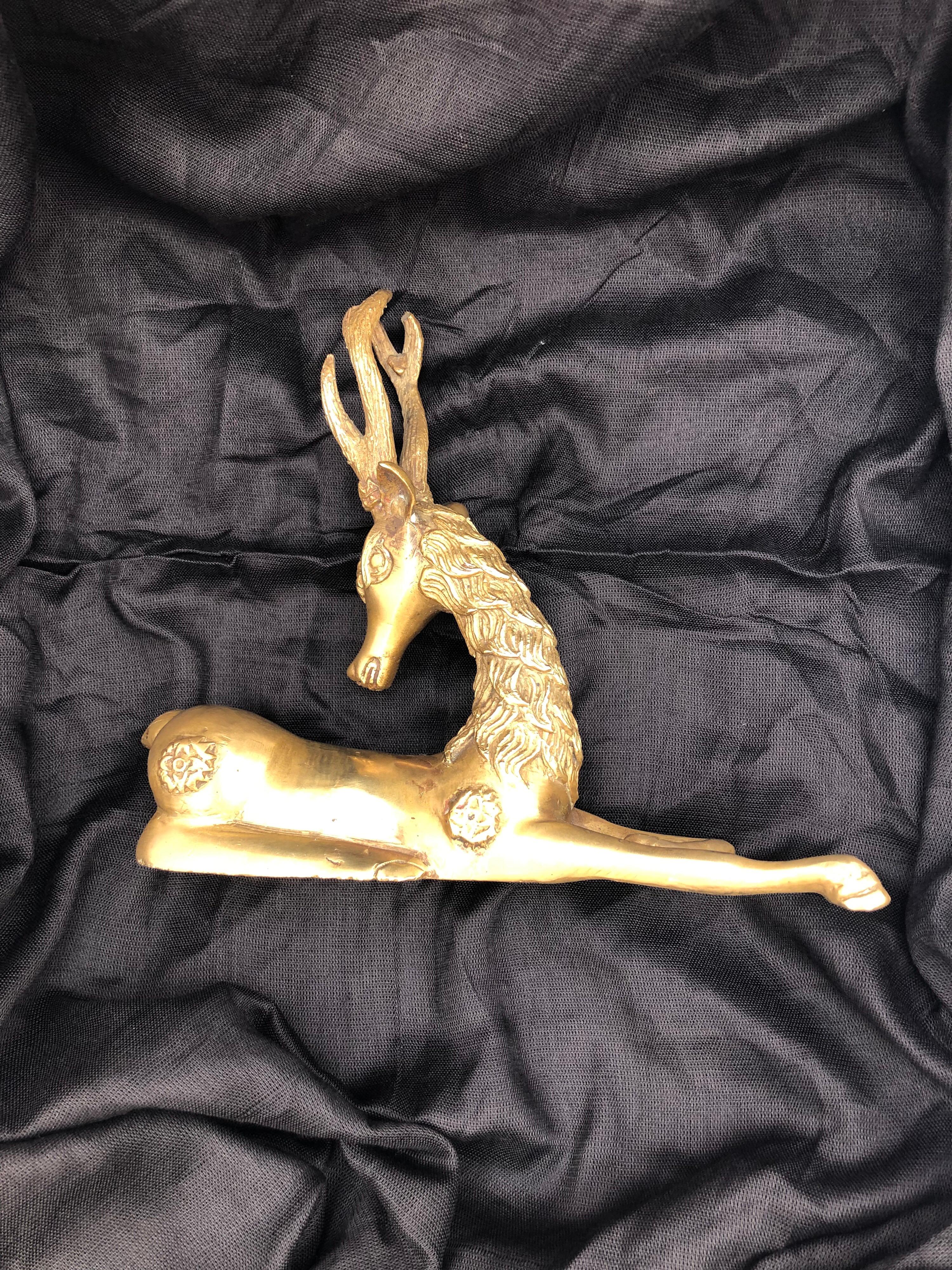 Antique Moroccan Brass Gazelle, Early 1900s Embossed African Animal Sculpture For Sale 3