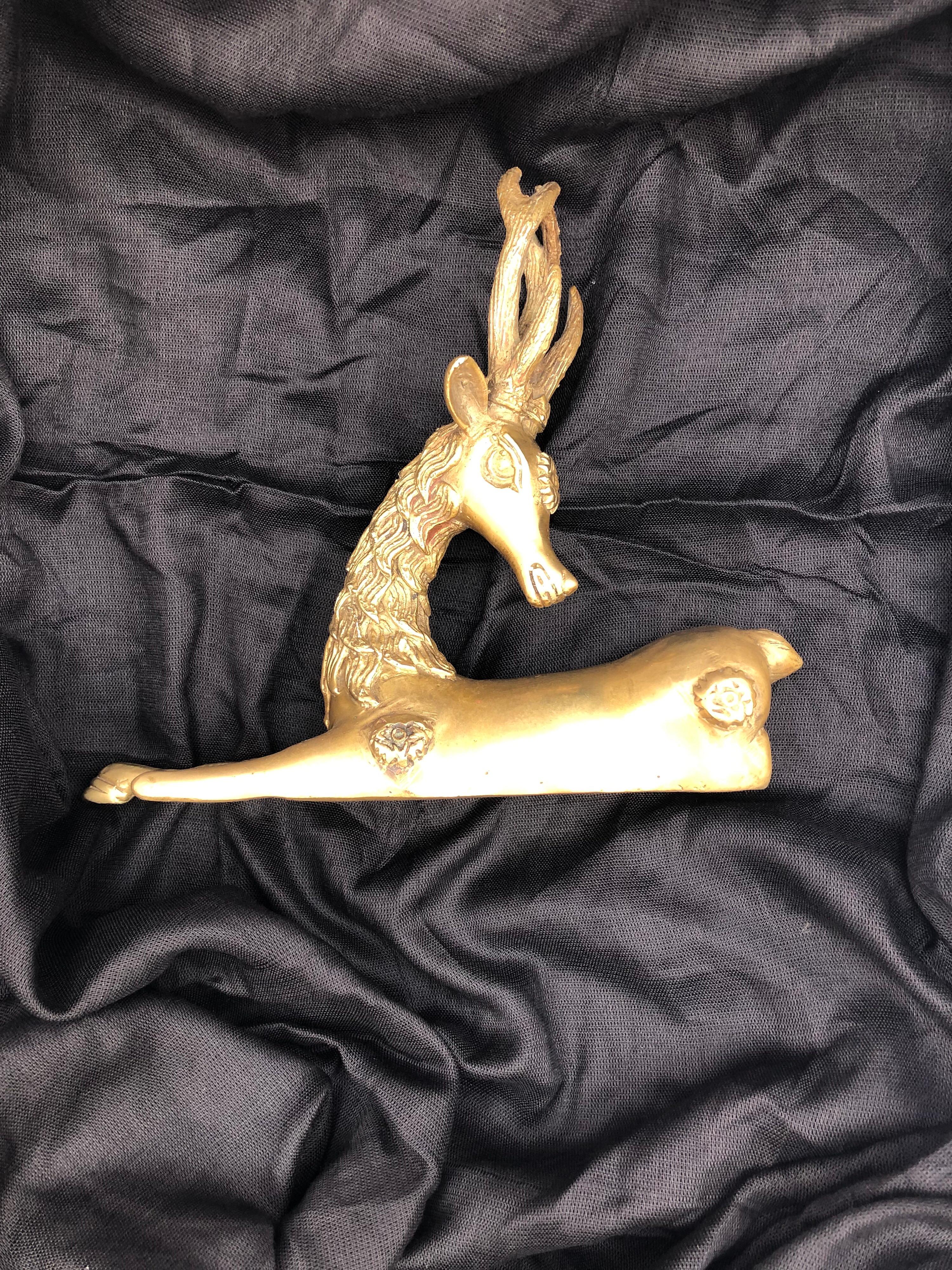 Antique Moroccan Brass Gazelle, Early 1900s Embossed African Animal Sculpture For Sale 4