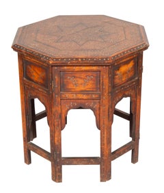 Antique Moroccan Brass Inlaid Table