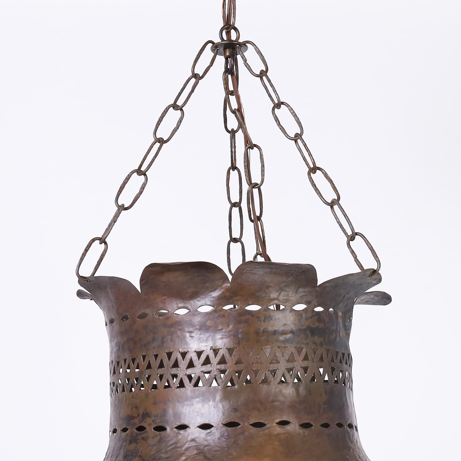 Moorish Antique Moroccan Brass Lantern or Light Fixture For Sale