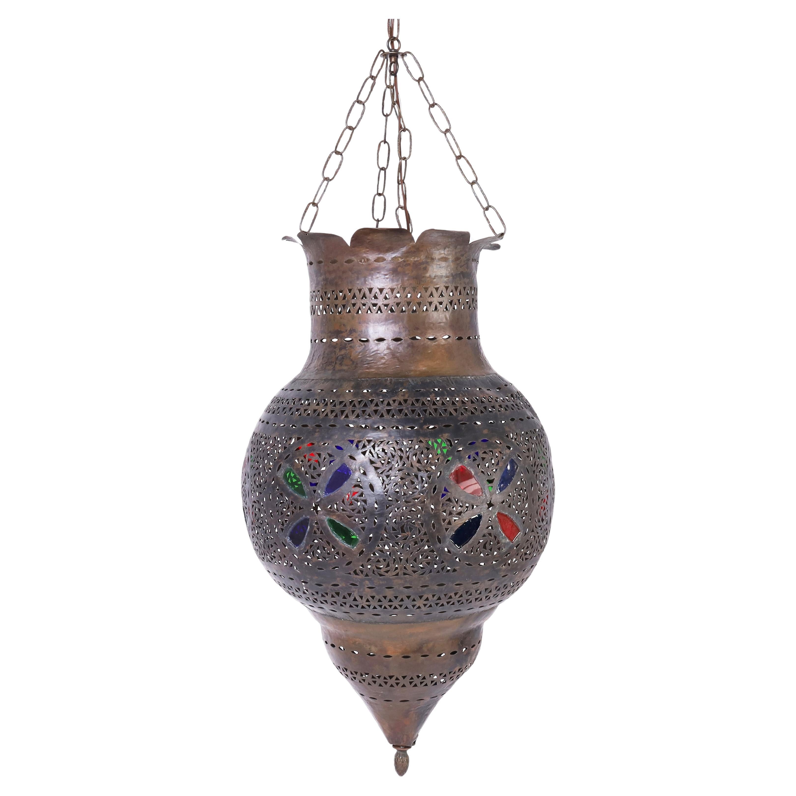 Antique Moroccan Brass Lantern or Light Fixture For Sale
