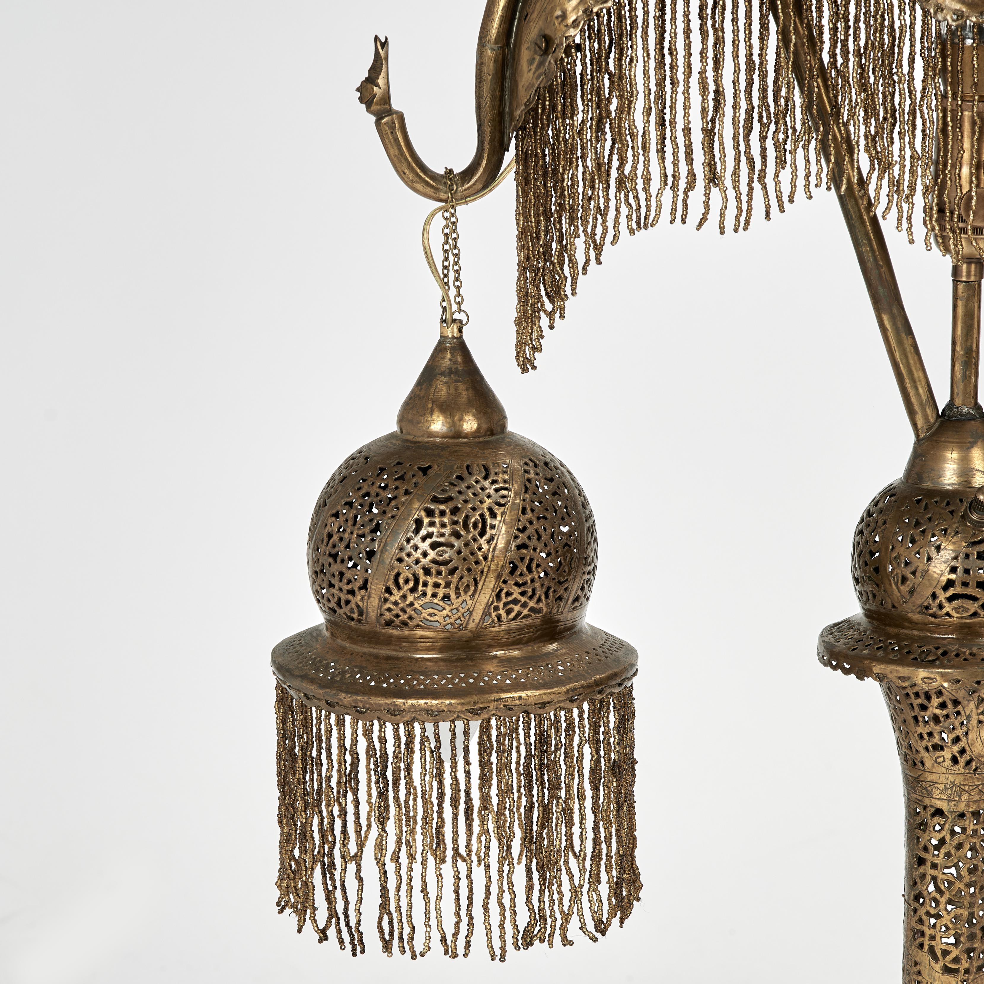 Moorish Antique Moroccan Brass Table Lamp For Sale