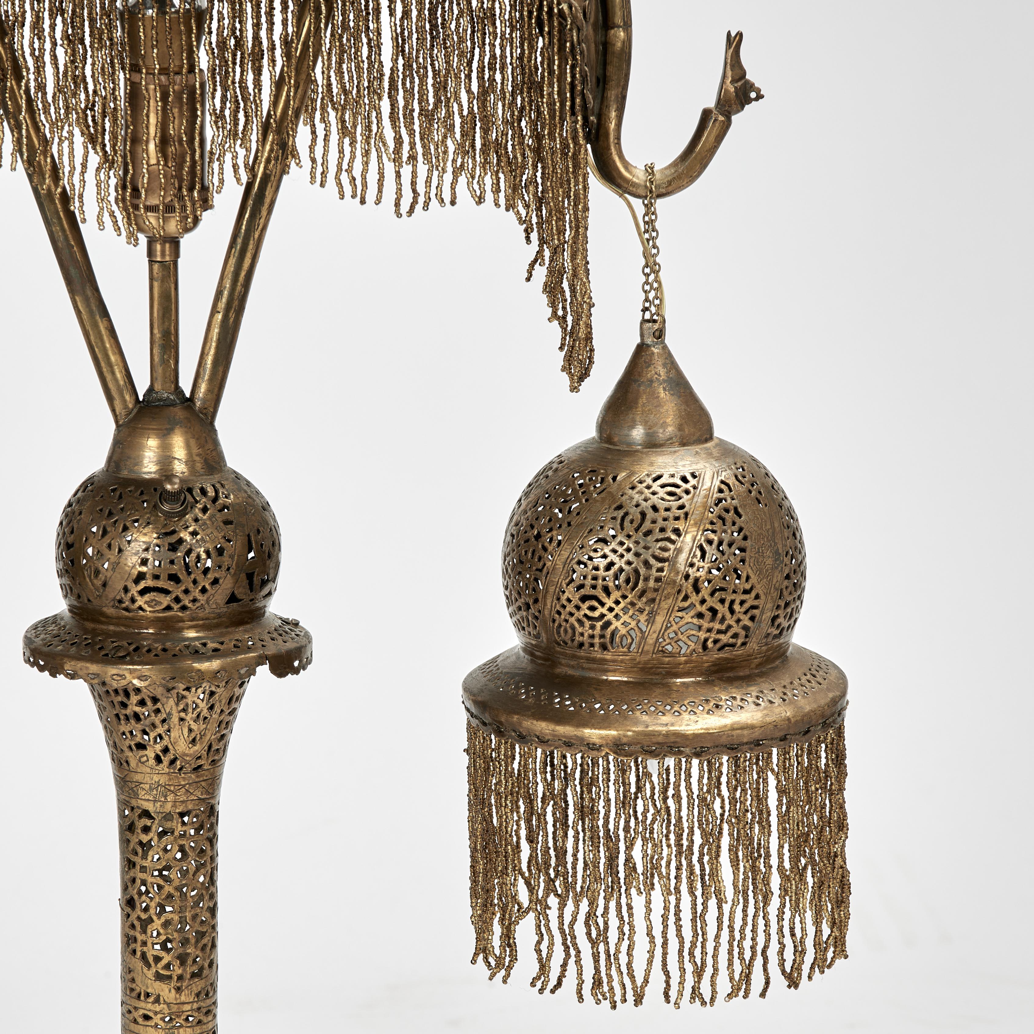Hand-Crafted Antique Moroccan Brass Table Lamp For Sale