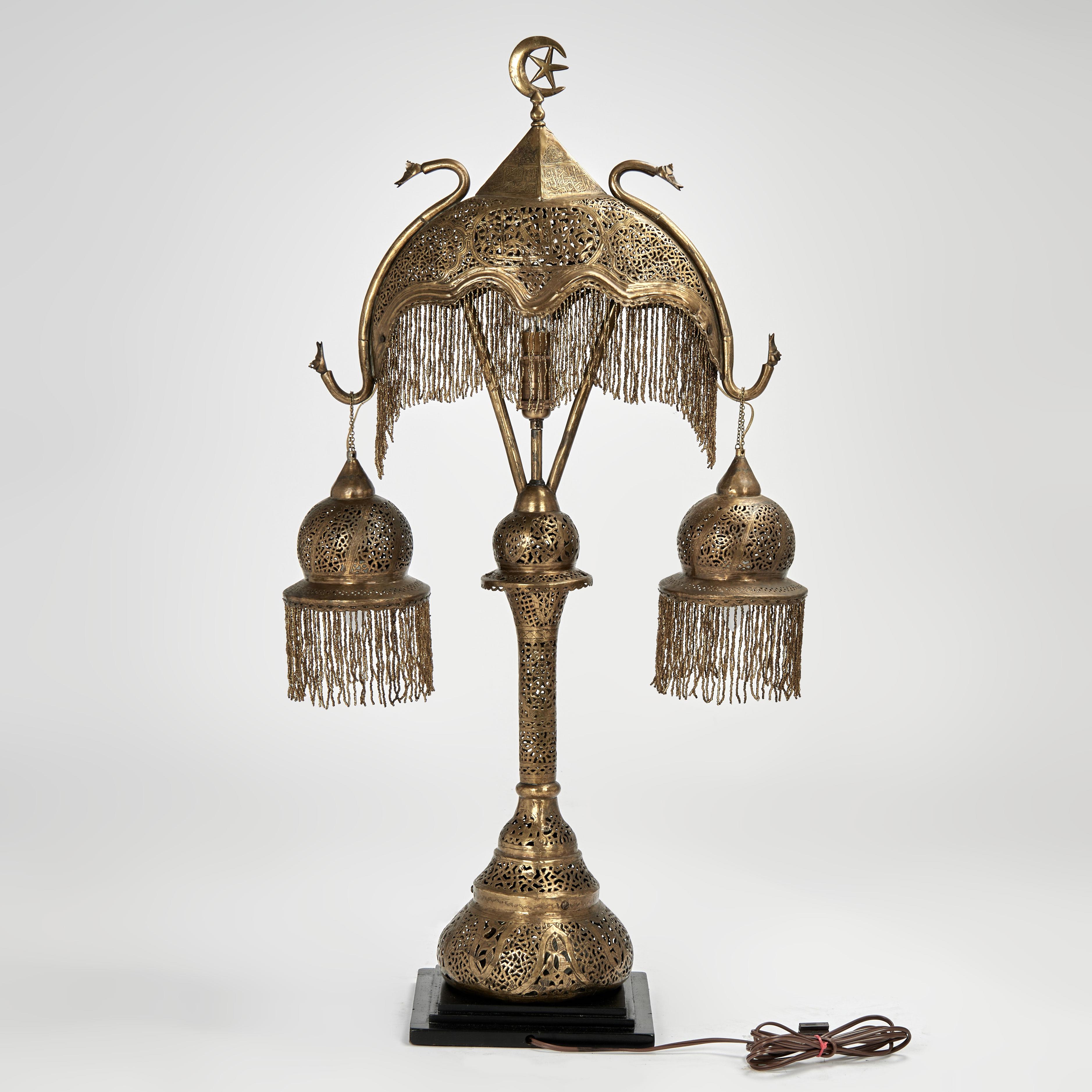 Antique Moroccan Brass Table Lamp For Sale 3