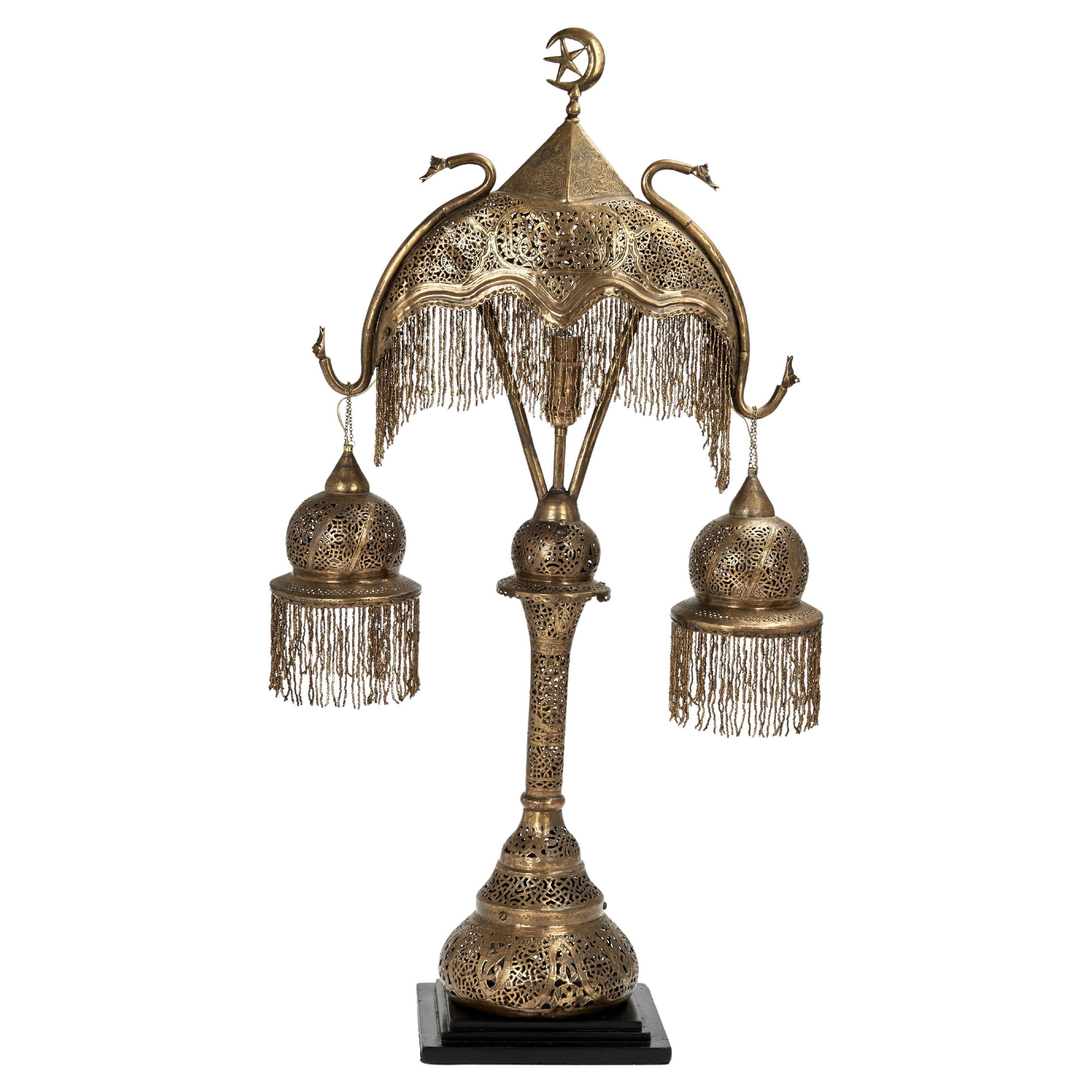 Antique Moroccan Brass Table Lamp For Sale