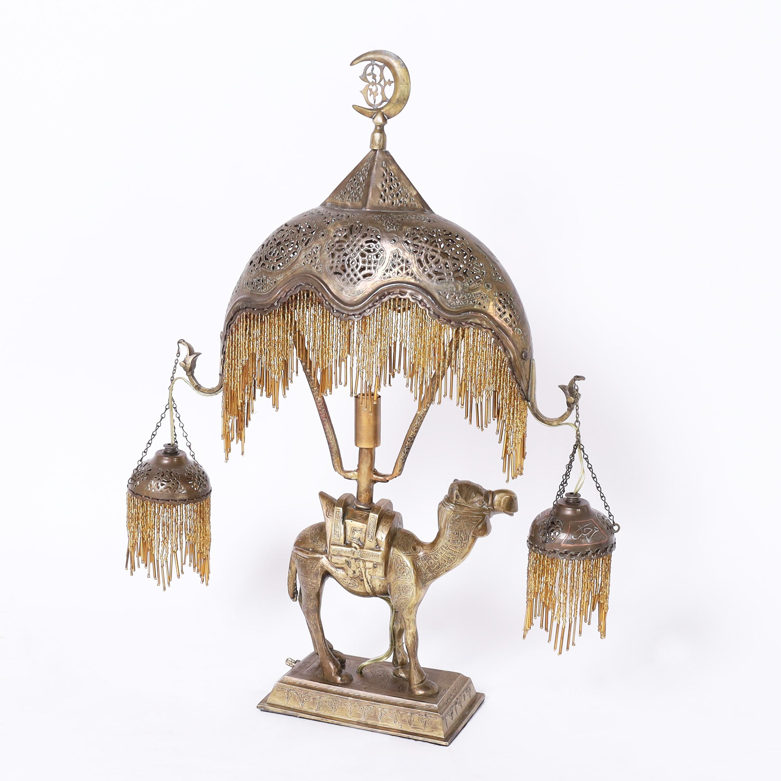 Moorish Antique Moroccan Brass Table Lamp with Camel