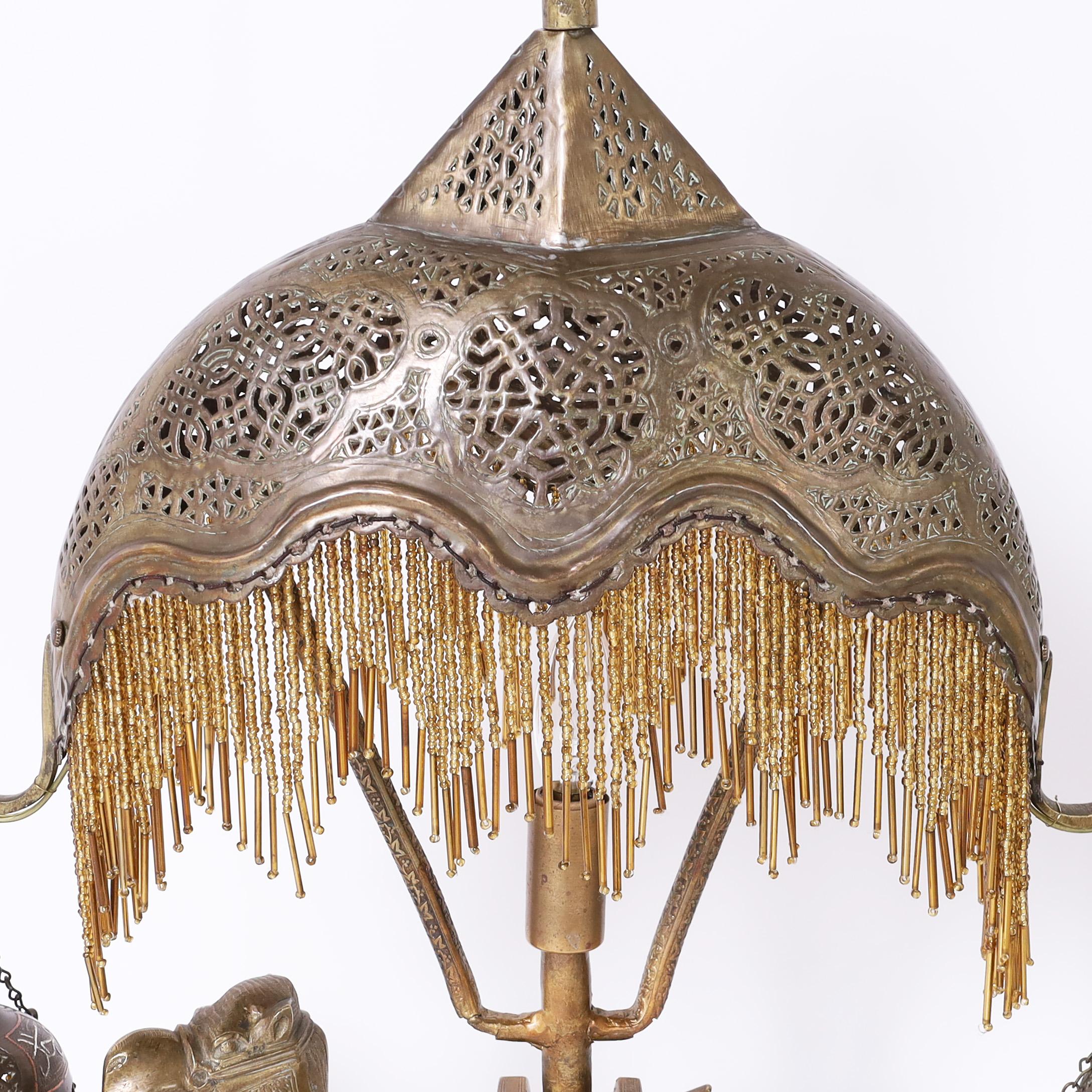 Antique Moroccan Brass Table Lamp with Camel In Good Condition In Palm Beach, FL