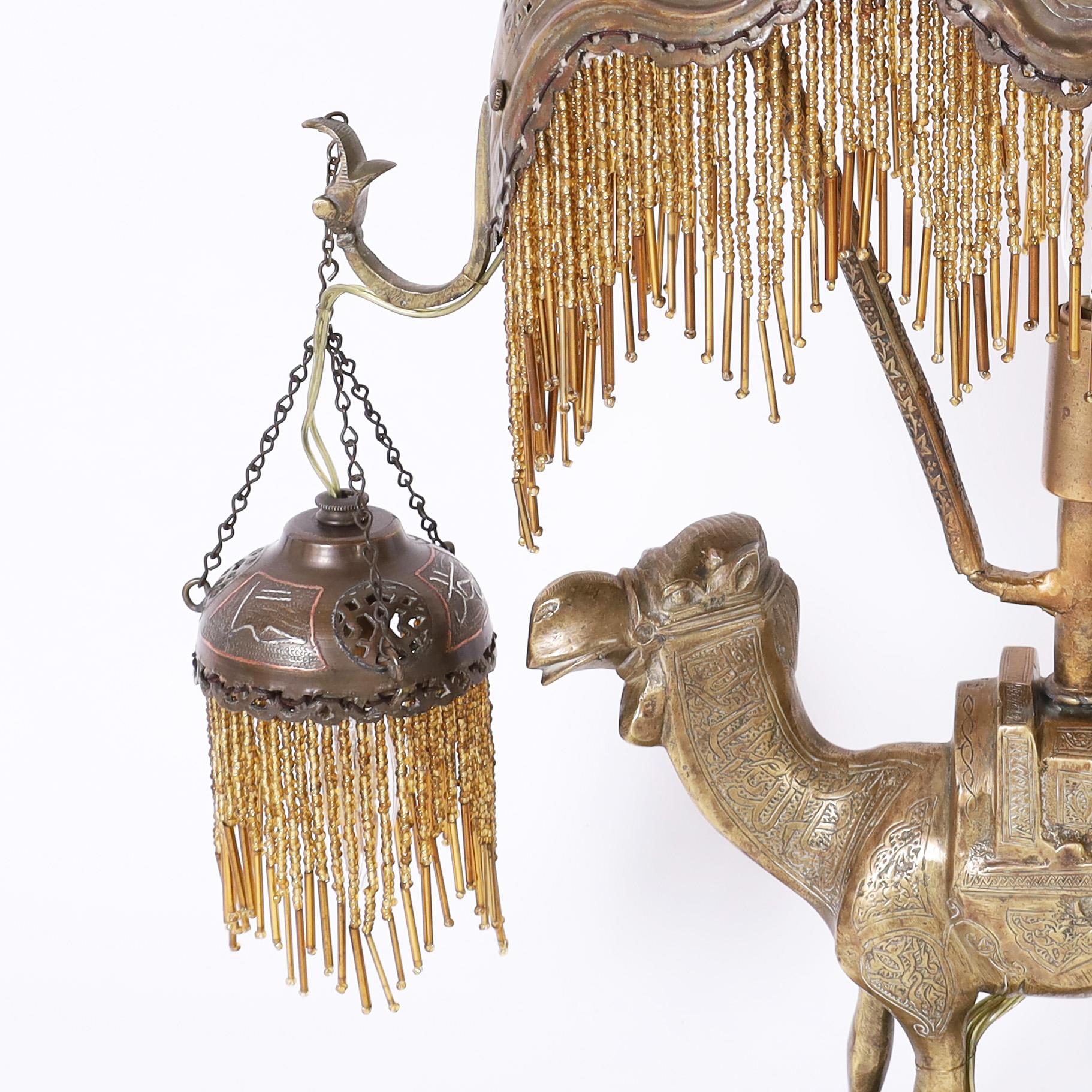 Antique Moroccan Brass Table Lamp with Camel 1