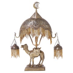 Antique Moroccan Brass Table Lamp with Camel