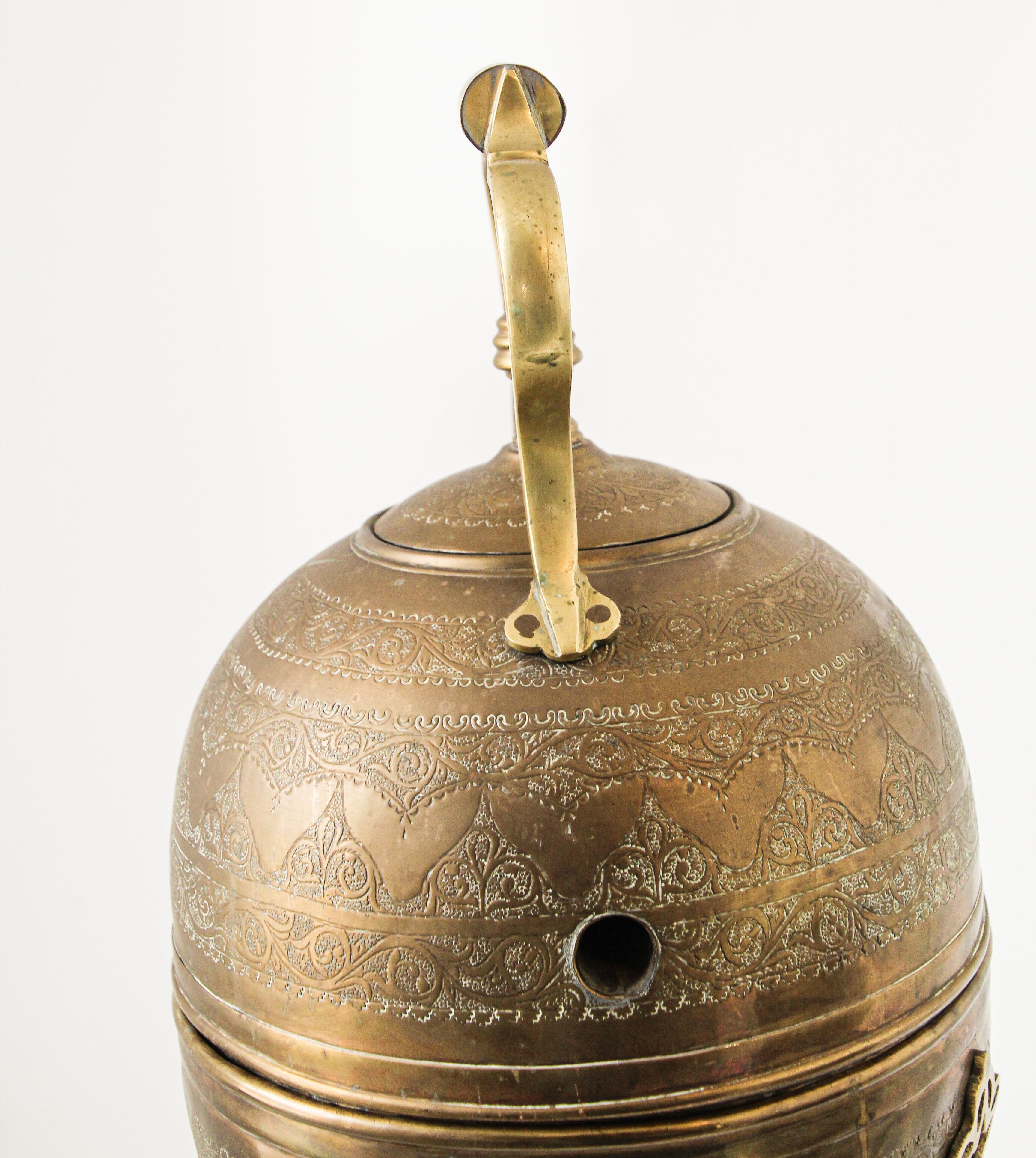 Antique Moroccan Brass Tea Kettle Pot on Stand For Sale at 1stDibs