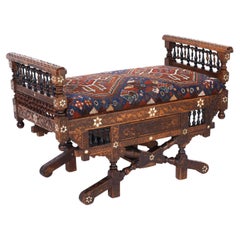 Antique Moroccan Carved and Inlaid Bench