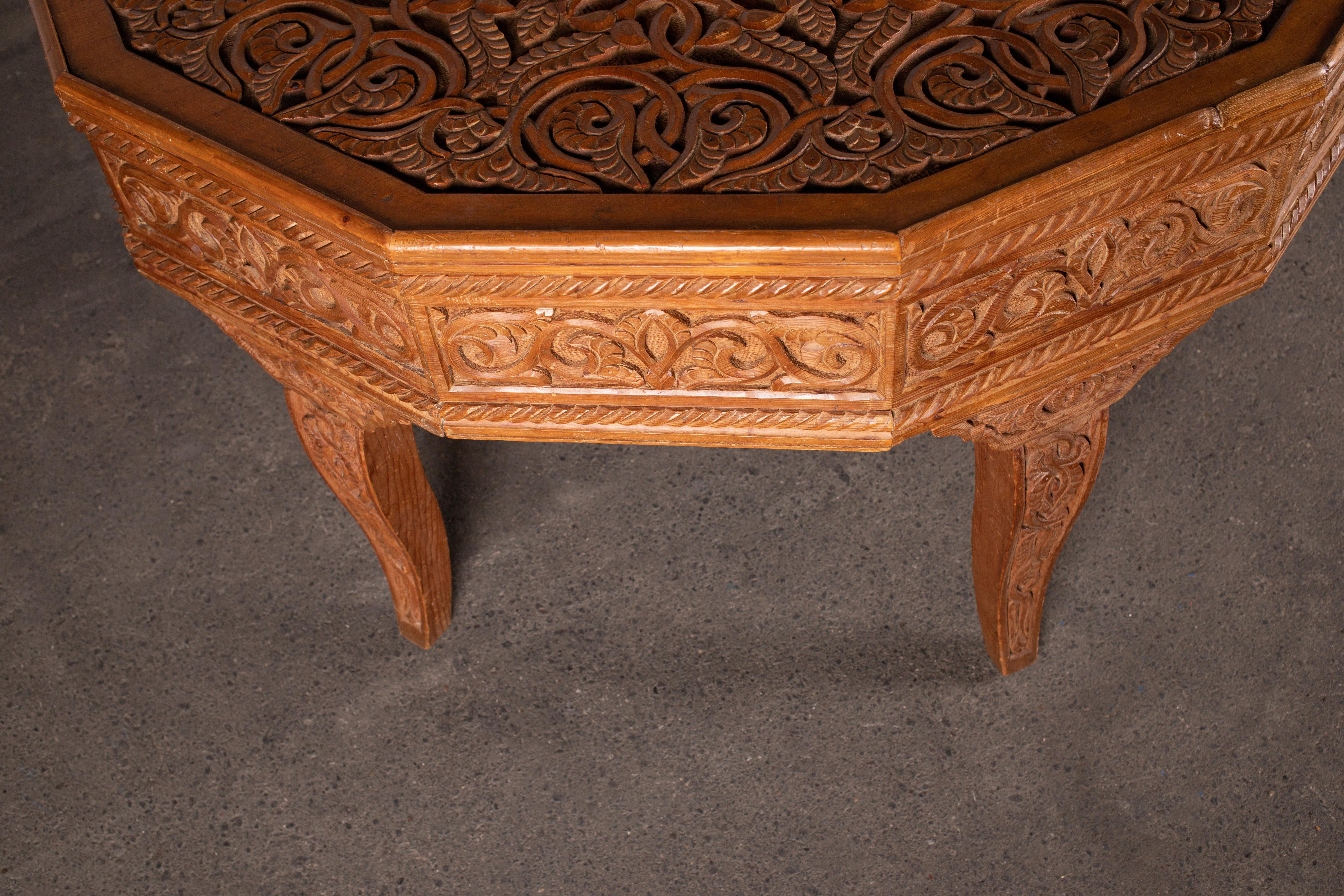 Antique Moroccan Center Table Hand Carved from Atlas Cedar For Sale 3