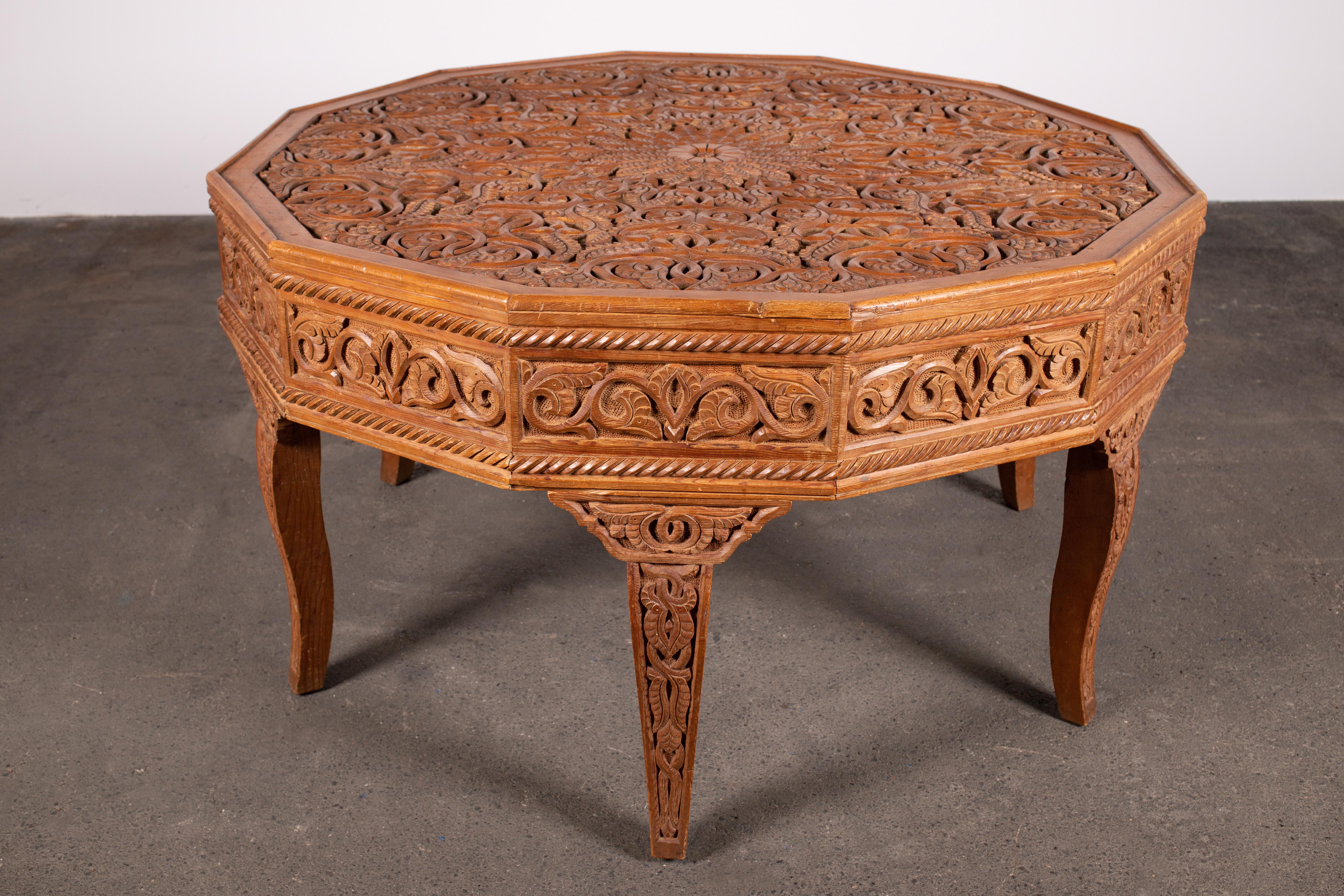 Antique Moroccan Center Table Hand Carved from Atlas Cedar In Good Condition For Sale In Grand Cayman, KY