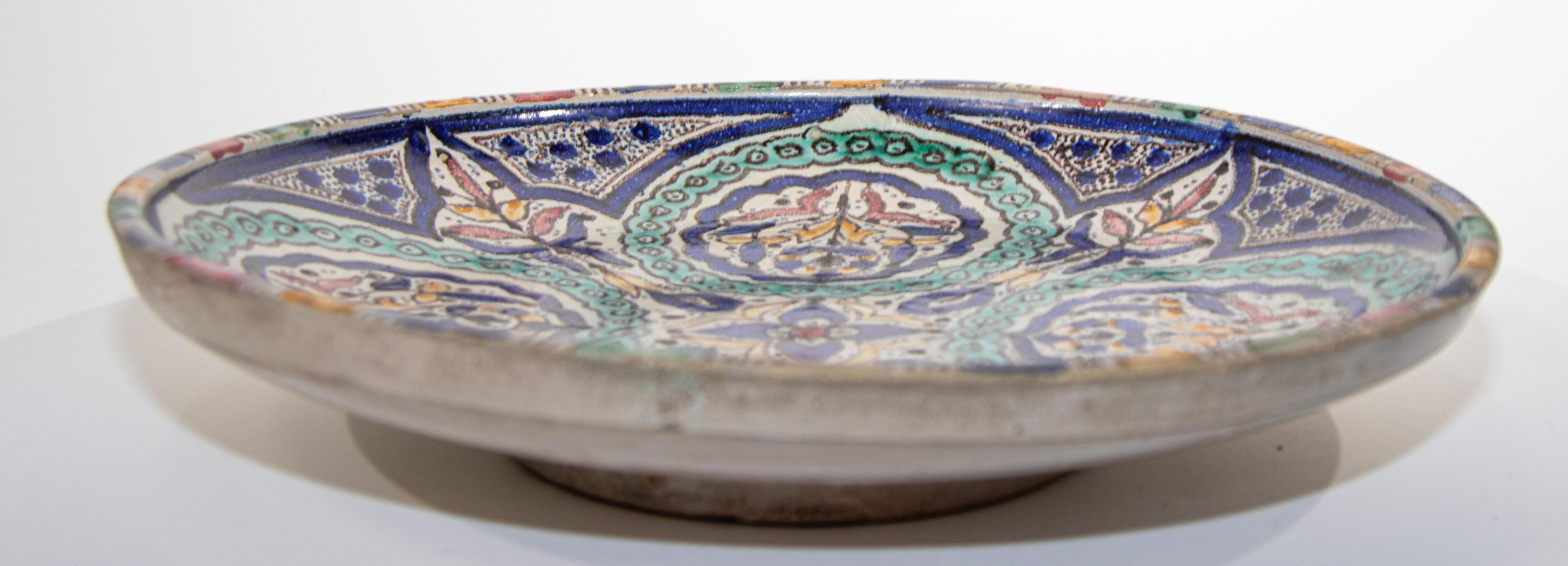 Early 20th Century Antique Moroccan Ceramic Bowl from Fez 1920's For Sale