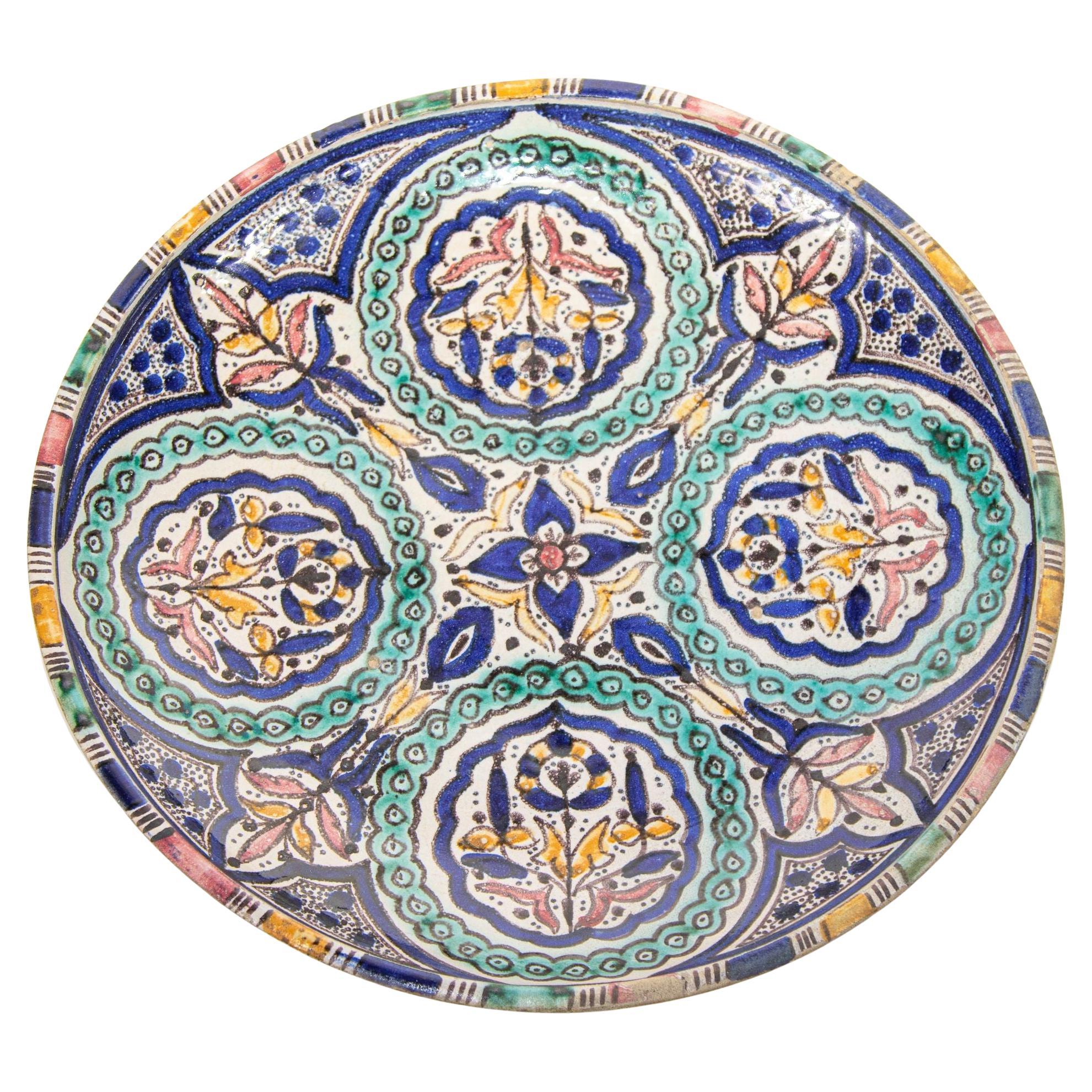 Antique Moroccan Ceramic Bowl from Fez 1920's For Sale