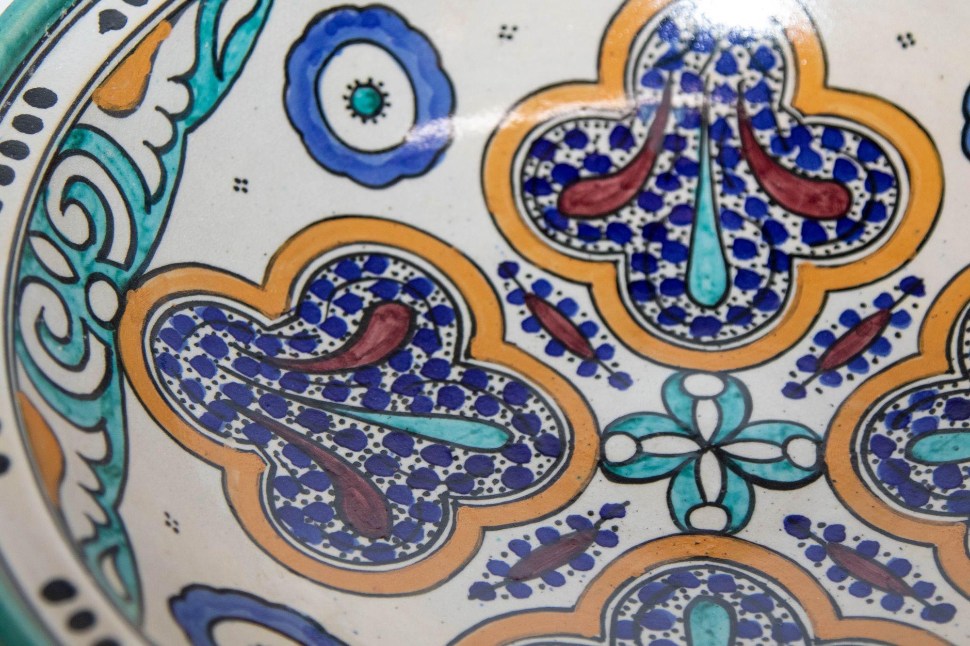 Cuenco antiguo de cerámica marroquí de Fez Diseño morisco de 1940 Islámico en venta