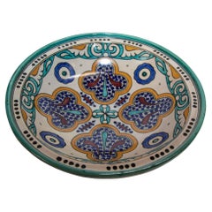 Antique Moroccan Ceramic Bowl from Fez 1940's Moorish Design