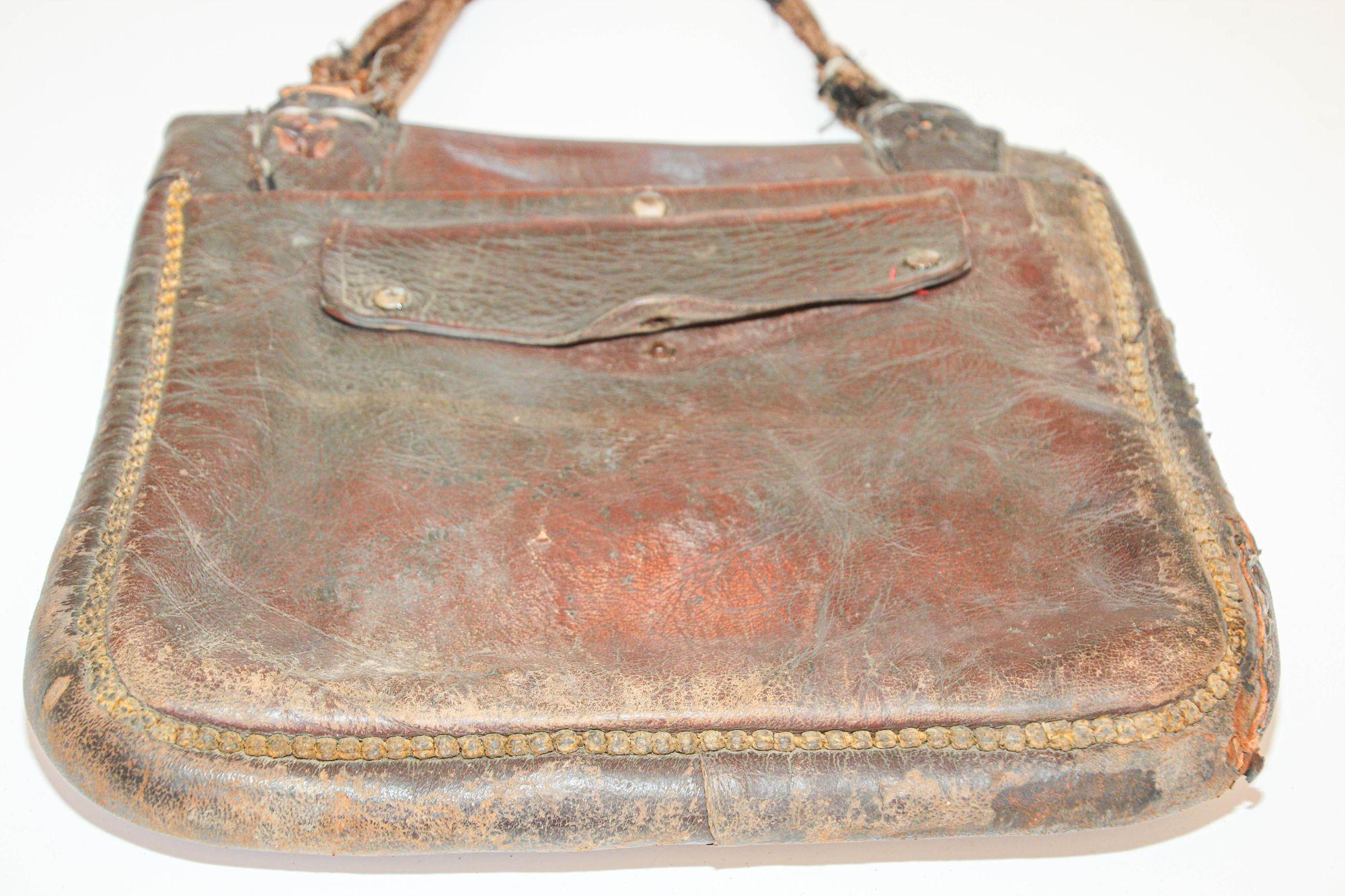 Antique Moroccan Collectible Messenger Bag Hand Tooled Leather Marrakech 1920s 8