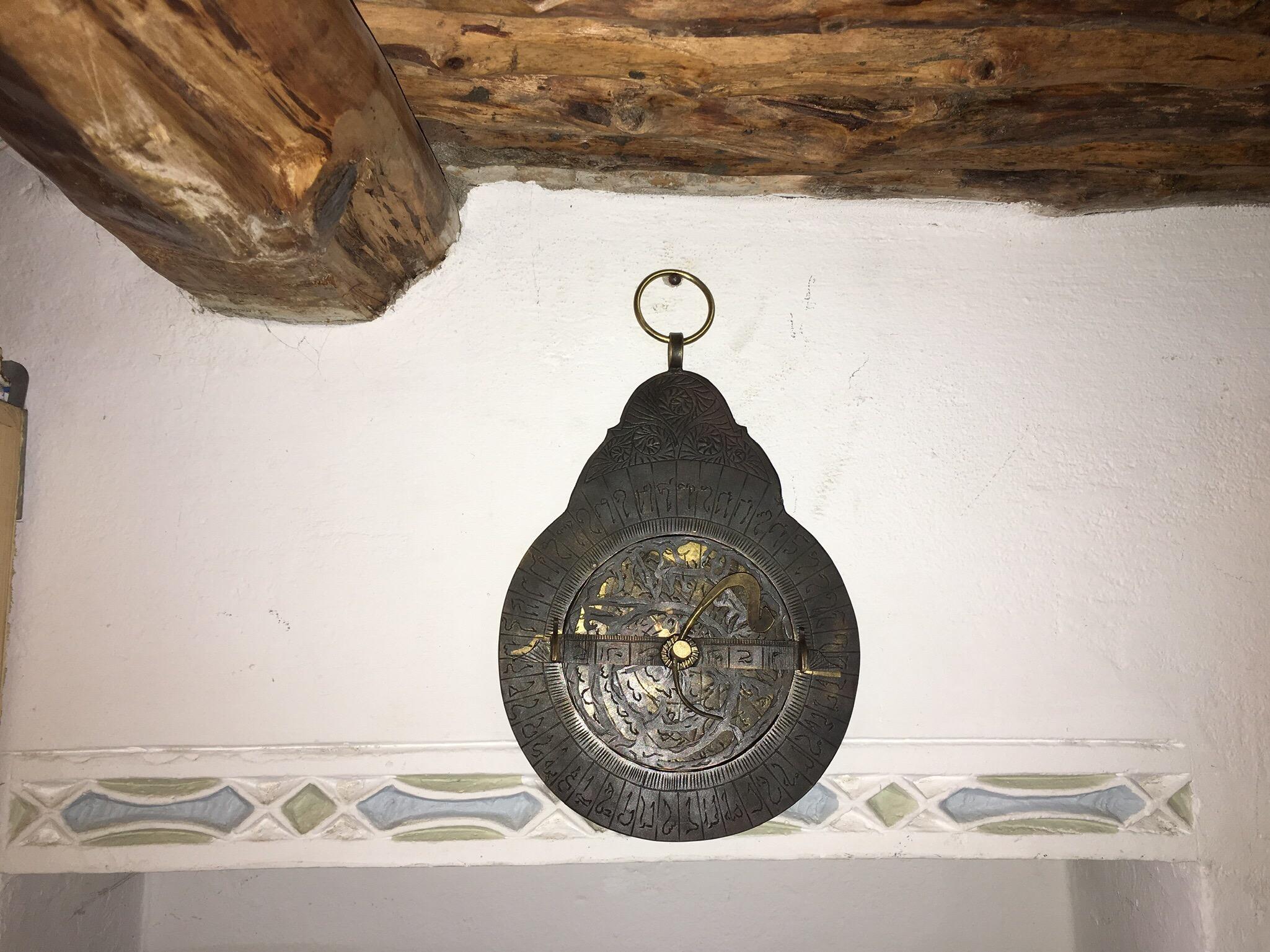 This antique Moroccan astrolabe was once used to cross the Sahara desert, among other things. It is made of brass, carefully and ornately etched with markings to indicate time, direction, star positions, and more. This amazing tool is considered the