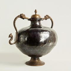 Antique Moroccan Copper and Bronze Lidded Vessel or Urn with Serpents
