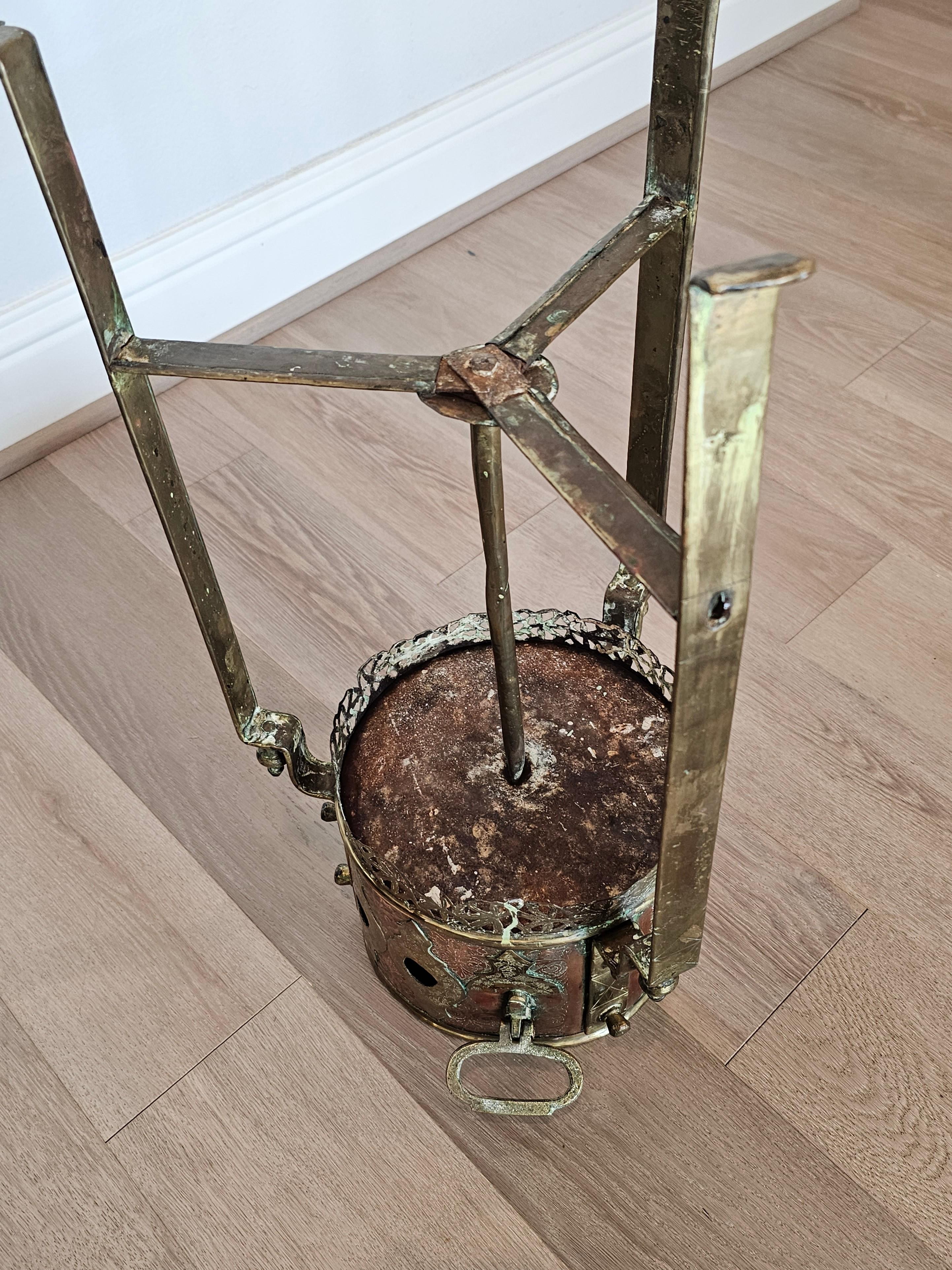 Antique Moroccan Copper Brass Kettle Warmer Brazier Now Plant Stand For Sale 13