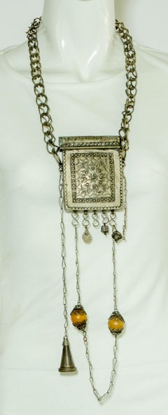 Antique Moroccan Ethnic Talisman Silver Amulet Box Holder