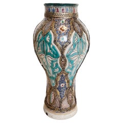 Antico vaso marocchino in maiolica di Fez, filigrana in metallo argentato, anni '30