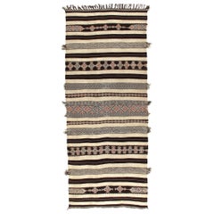 Antique Moroccan Flat-Weave Runner Rug in Beige and Brown with Red Detail