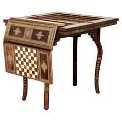 Antique Moroccan Foldout Inlaid Game Table