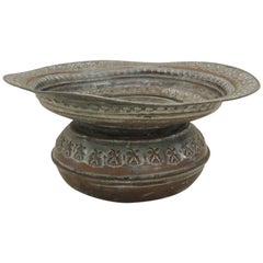 Antique Moroccan Hand Hammered Copper Round Vessel
