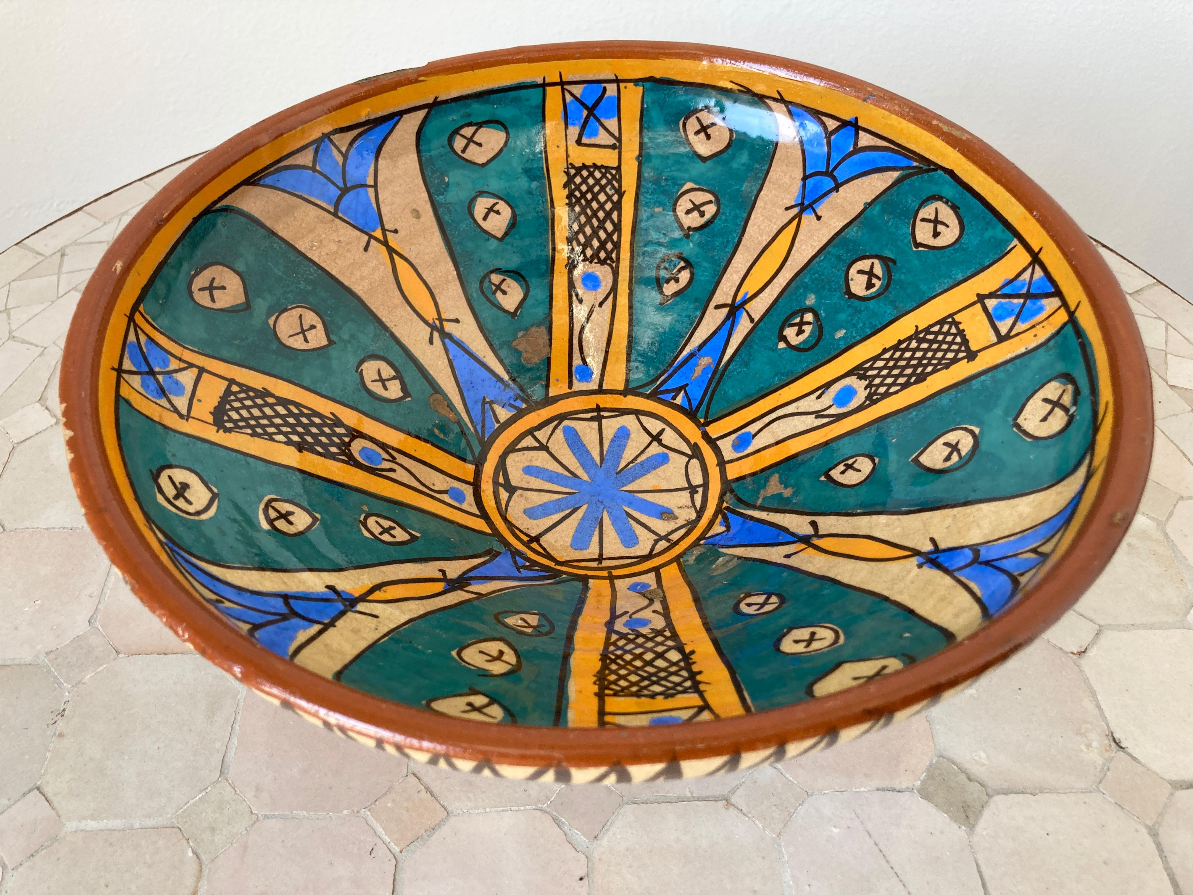 Folk Art Antique Moroccan Handcrafted Pottery Bowl